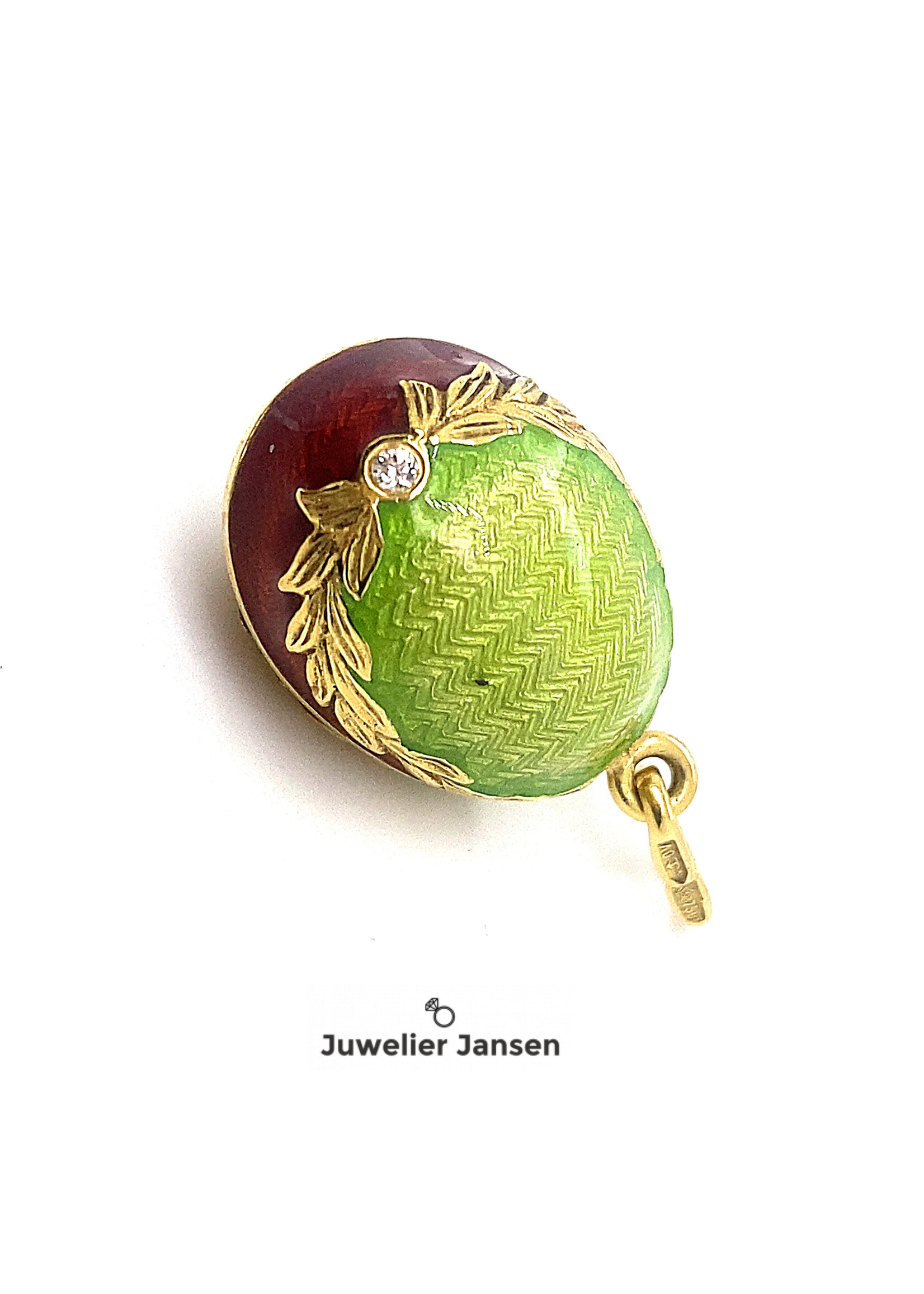Vintage & Occasion Geelgouden 18 k ei met emaille versier en briljant