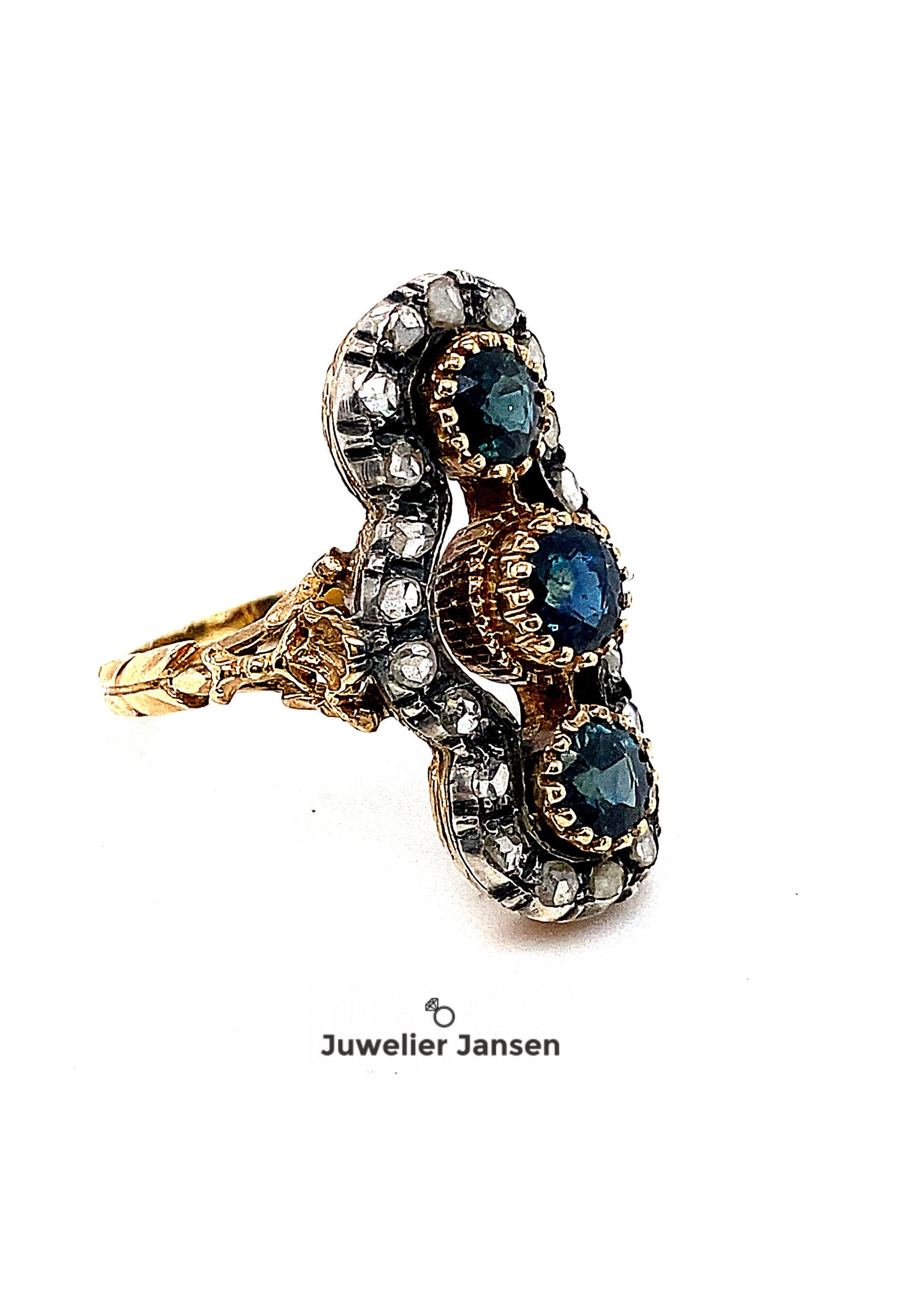 Vintage & Occasion Occasion vintage ring briljant met saffier