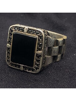 Cataleya jewels Zilveren herenring schakels met zwarte steen