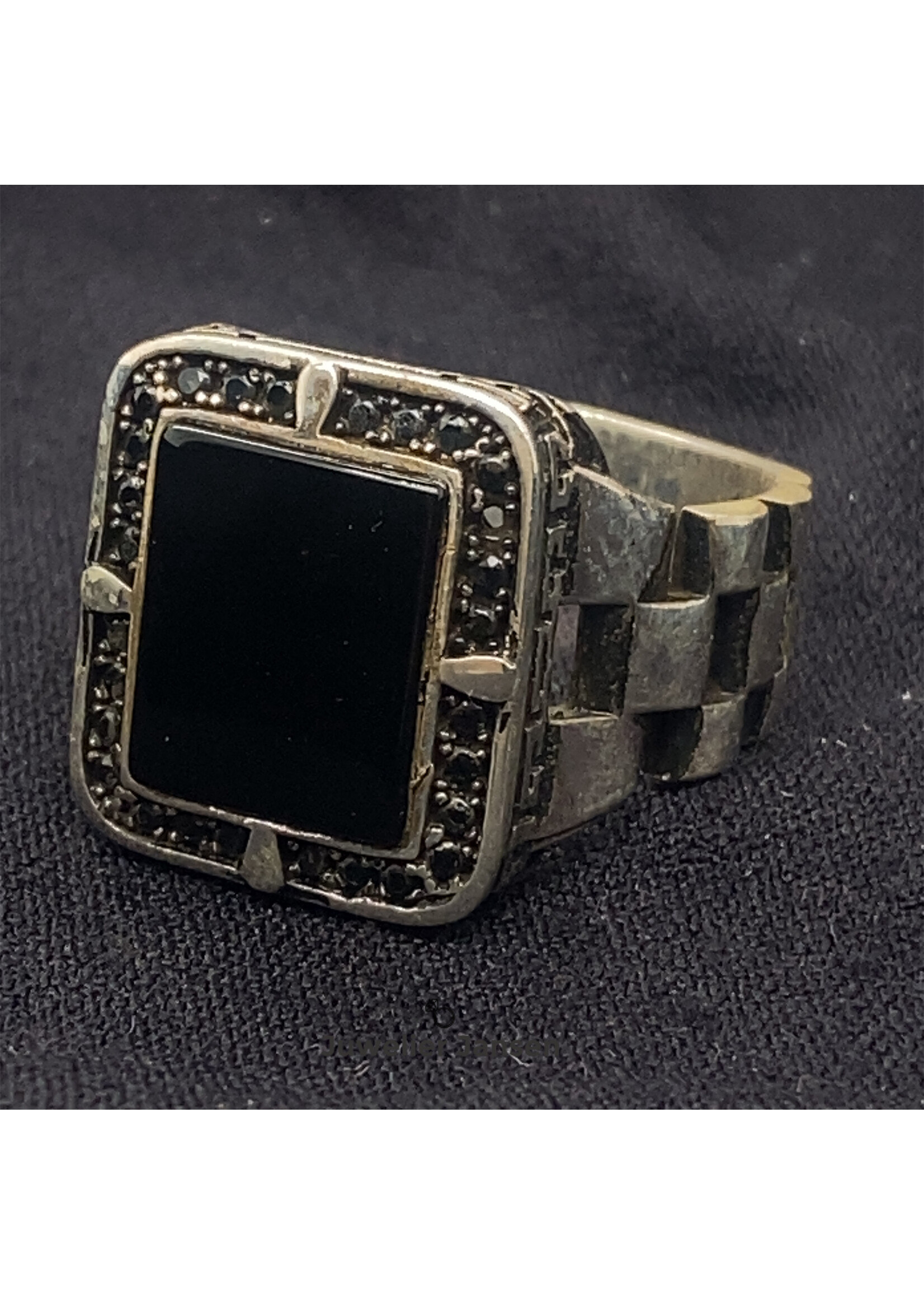 Cataleya jewels Zilveren herenring schakels met zwarte steen