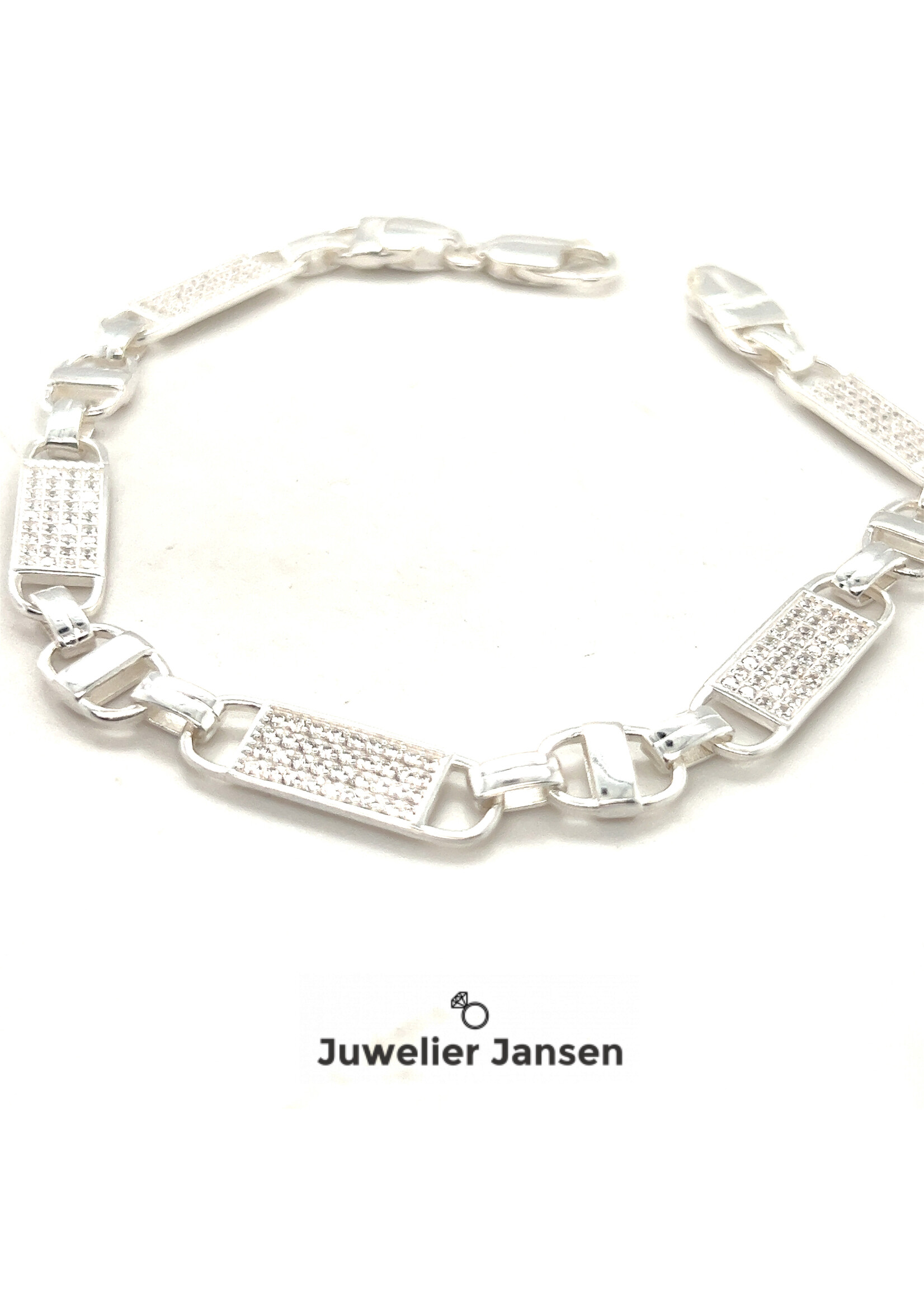 Vintage & Occasion Zilveren moderne herenarmband met deels zirkonia