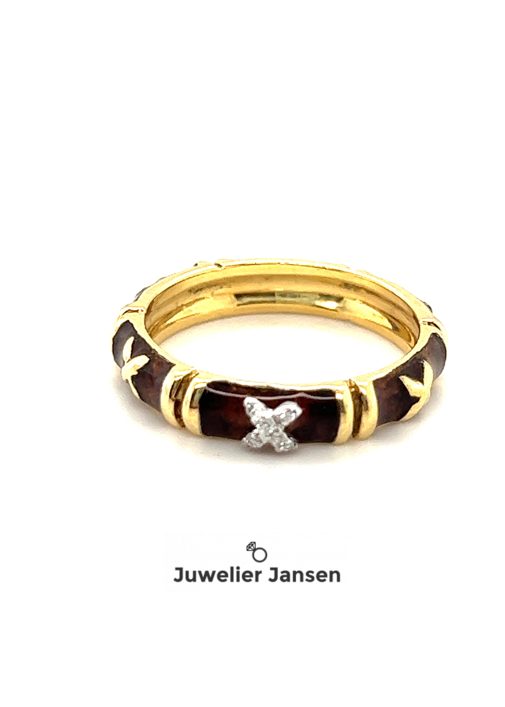 Vintage & Occasion Occasion 18k emaille ring met briljant - maat 17.5