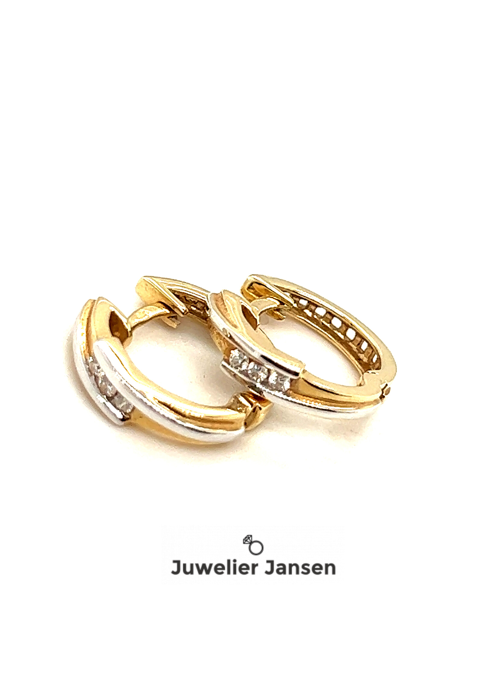 Vintage & Occasion Geelgouden 14  klapoorringen  bicolor met briljant
