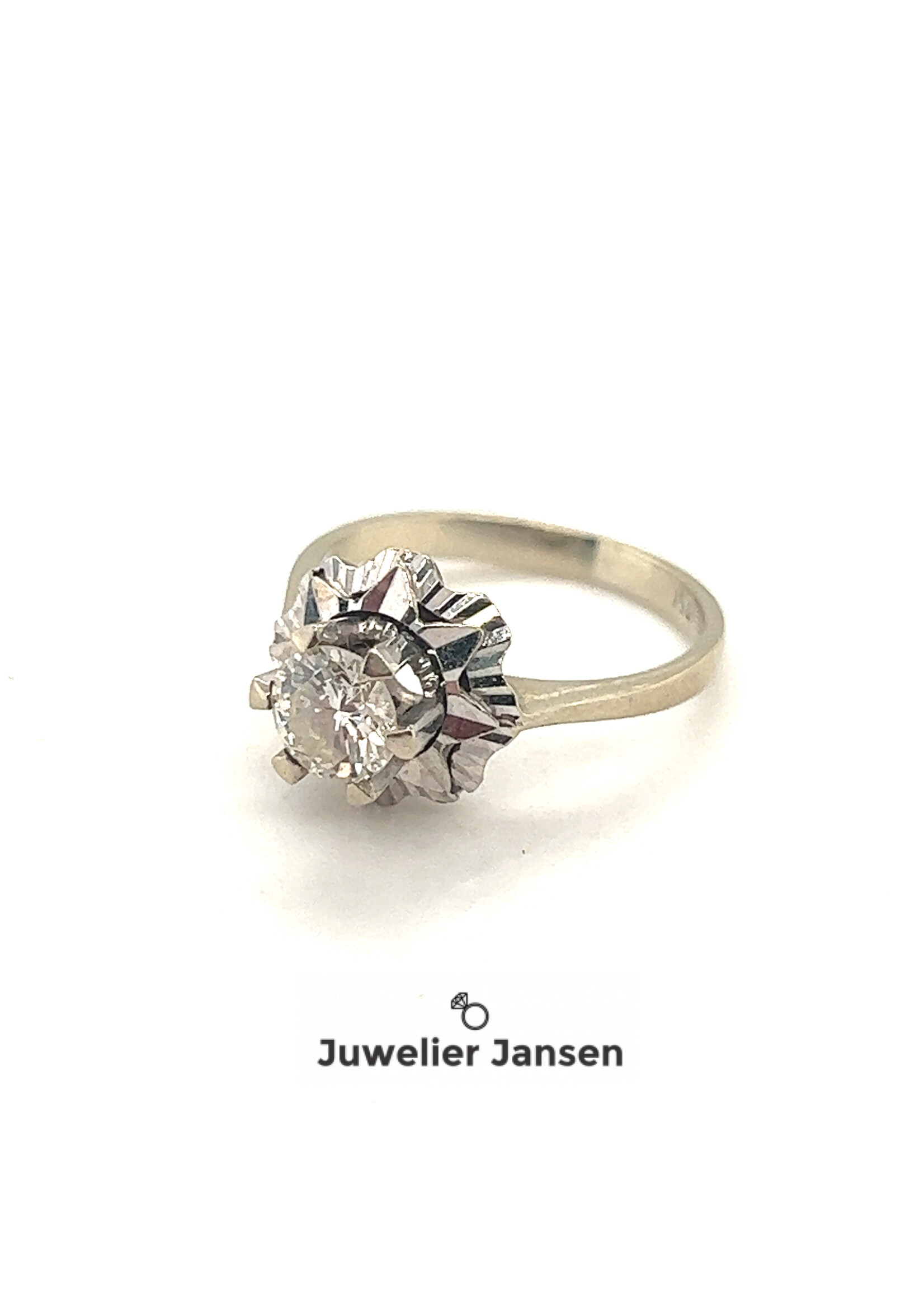 Vintage & Occasion Witgouden 18k solitairring met 0.60ct briljant