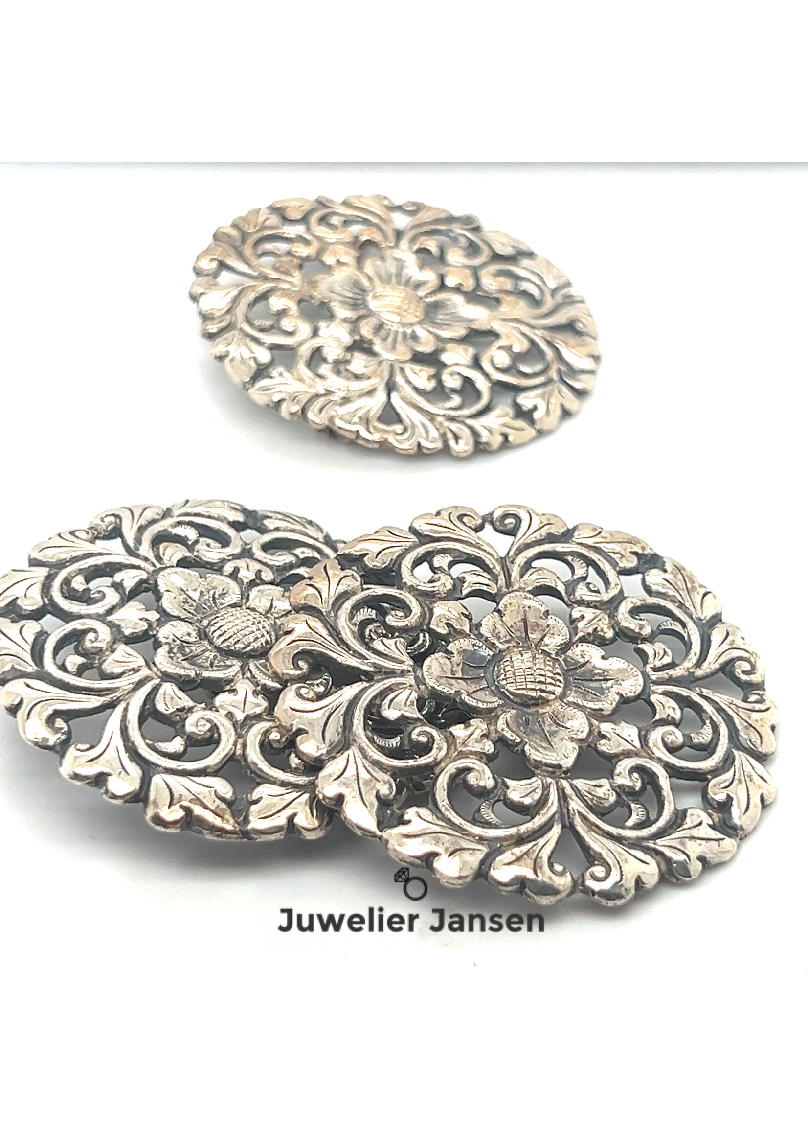 Vintage & Occasion Vintage zilveren bloemen set met broche