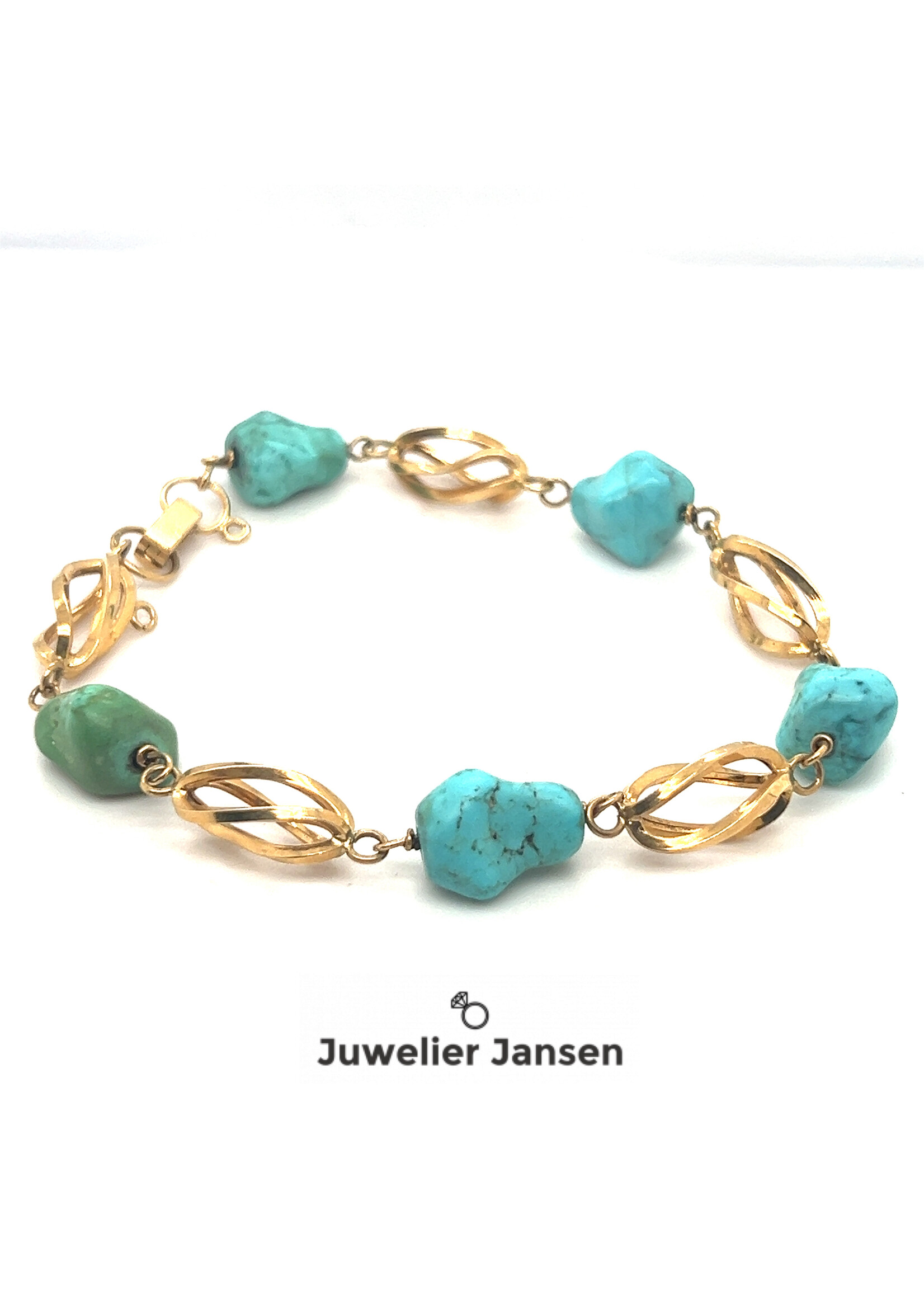 Vintage & Occasion Geelgouden armband met turkoois - lengte 20.5 cm