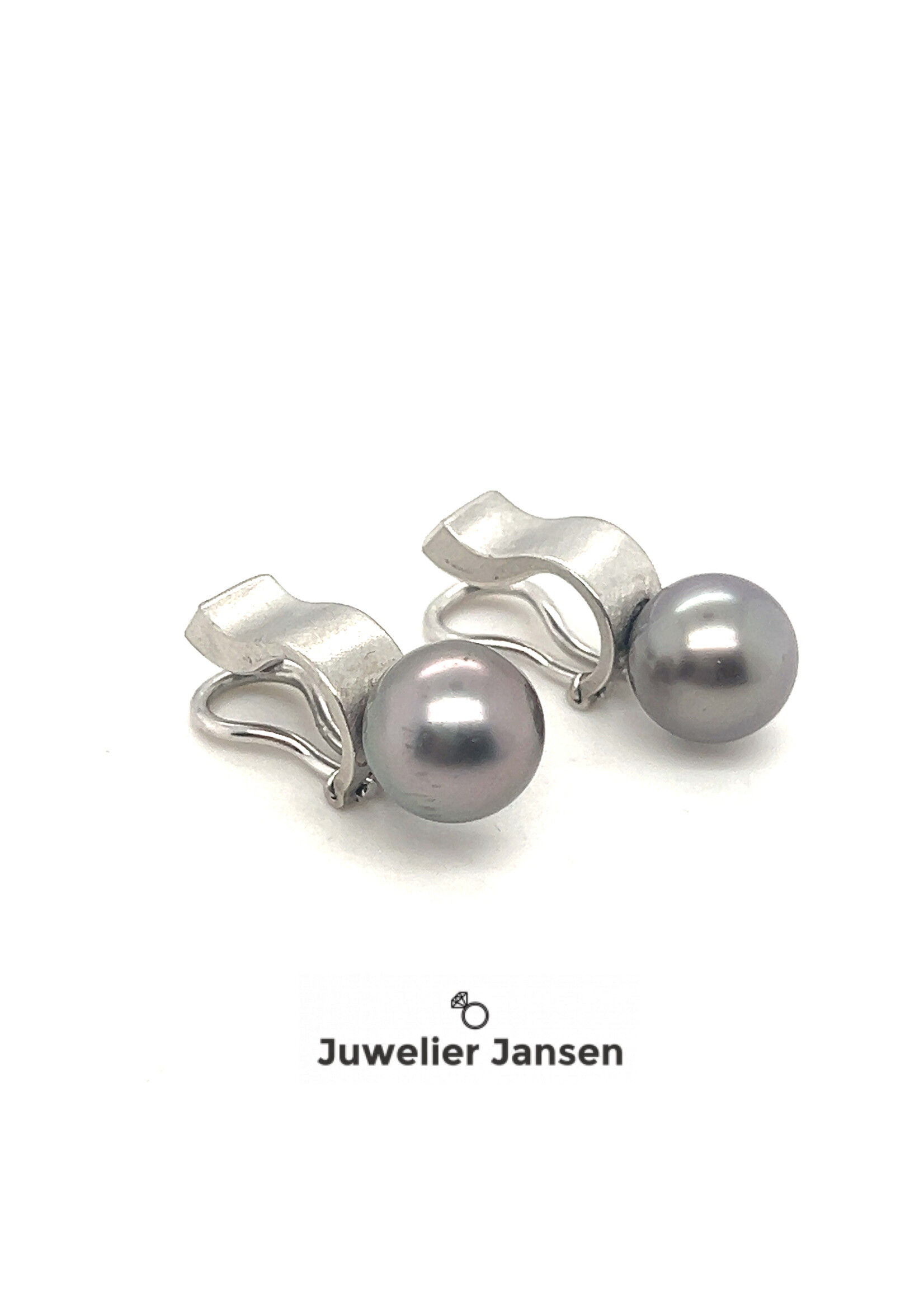 Vintage & Occasion Platina oorclips met parel en diamant