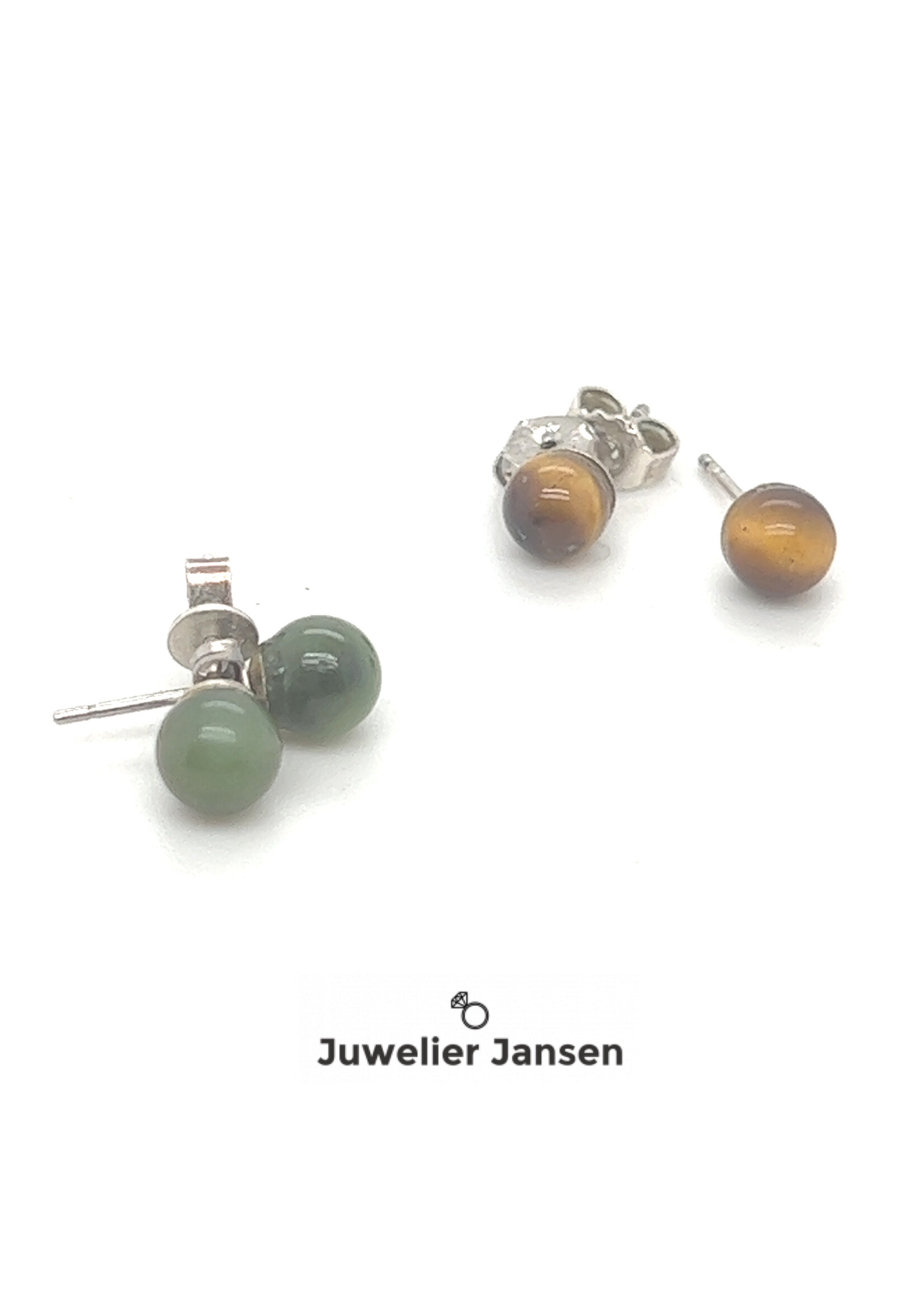 Vintage & Occasion 2 Paar zilveren oorknopjes met jade en tijgeroog