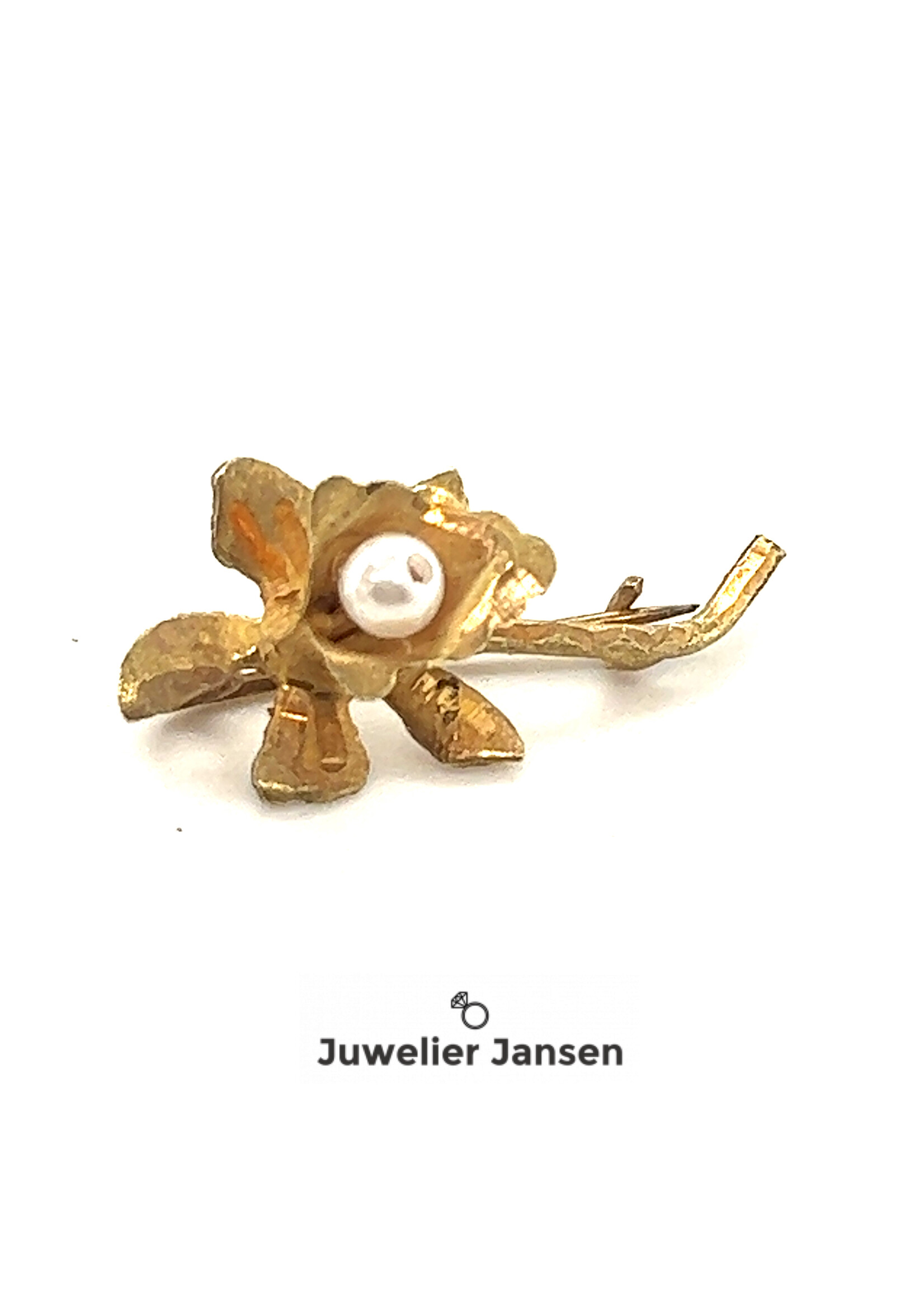 Vintage & Occasion Vintage goudkleurige broche met parel (imi)