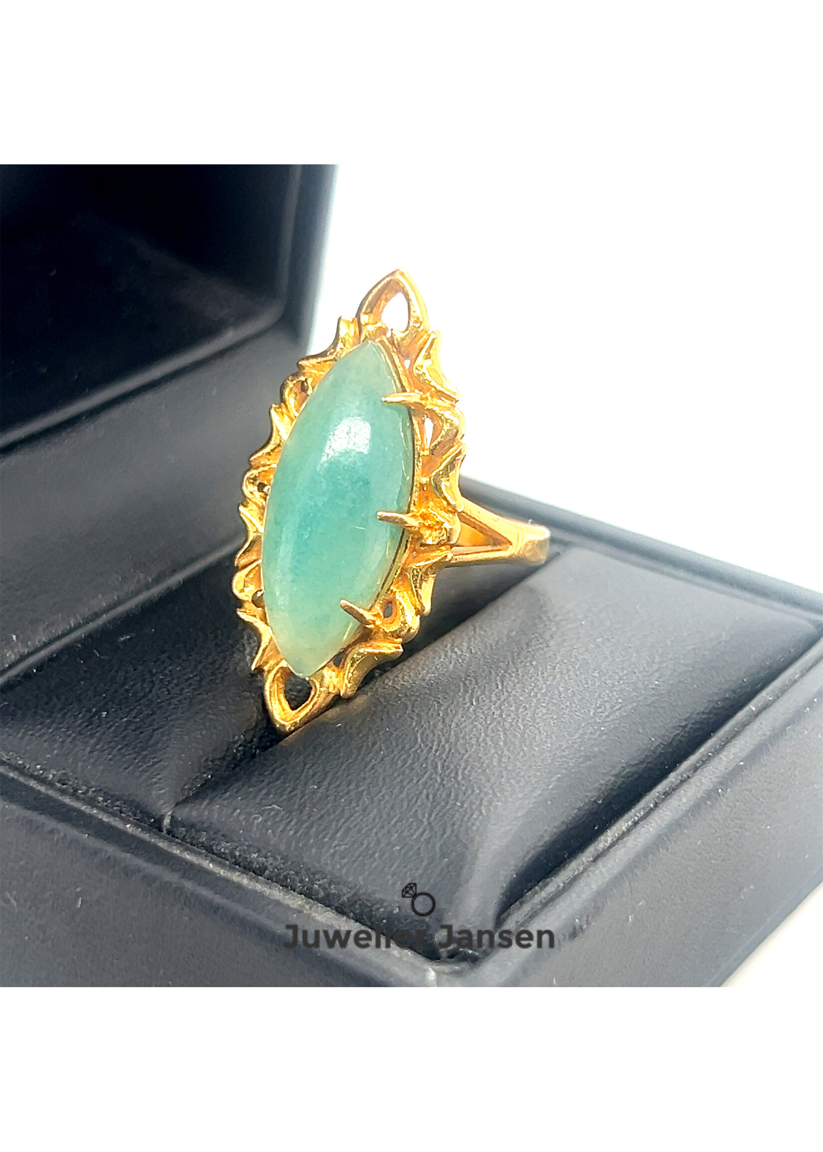 Vintage & Occasion Geelgouden 22k ring met groen jade