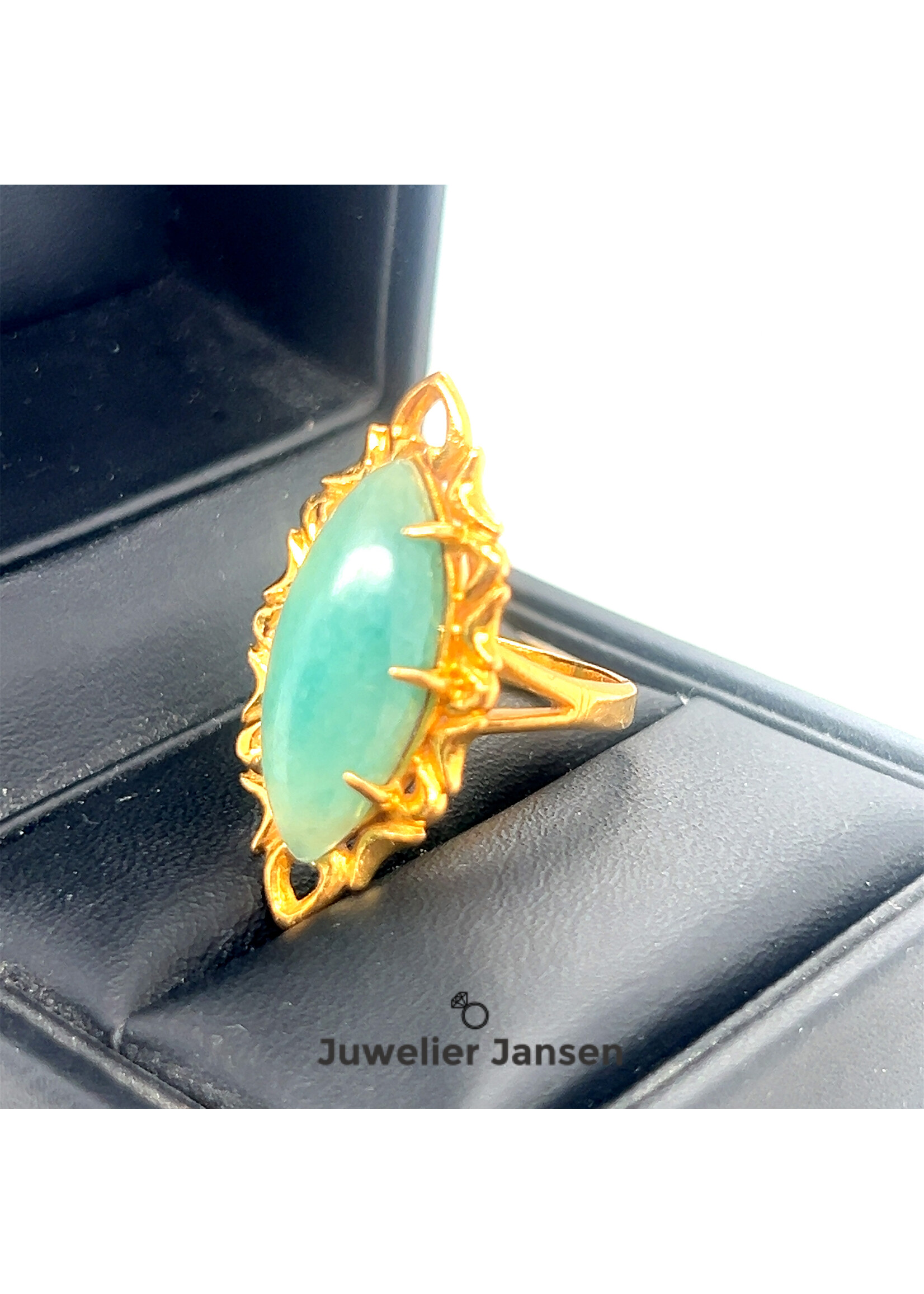 Vintage & Occasion Geelgouden 22k ring met groen jade