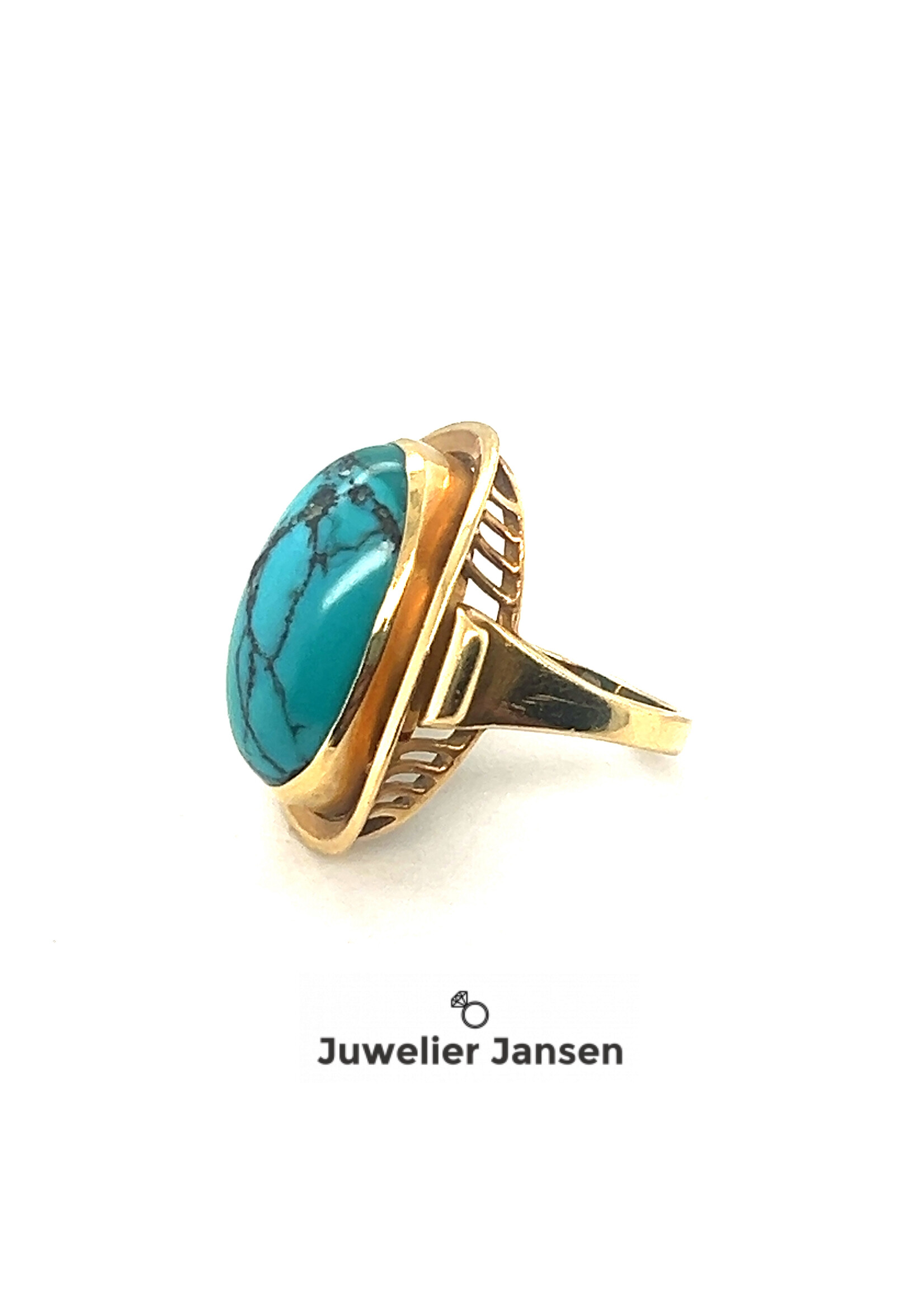 Vintage & Occasion Geelgouden ring met blauwe turkoois edelsteen 18k