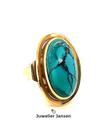 Vintage & Occasion Geelgouden ring met blauwe turkoois edelsteen 18k