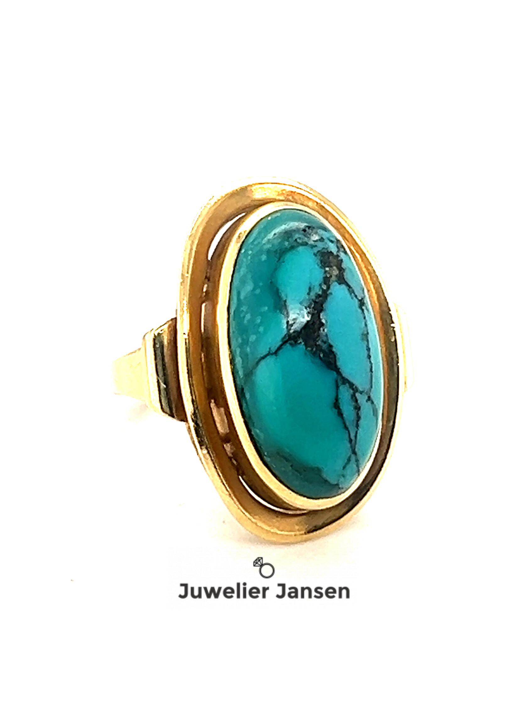 Vintage & Occasion Geelgouden ring met blauwe turkoois edelsteen 18k