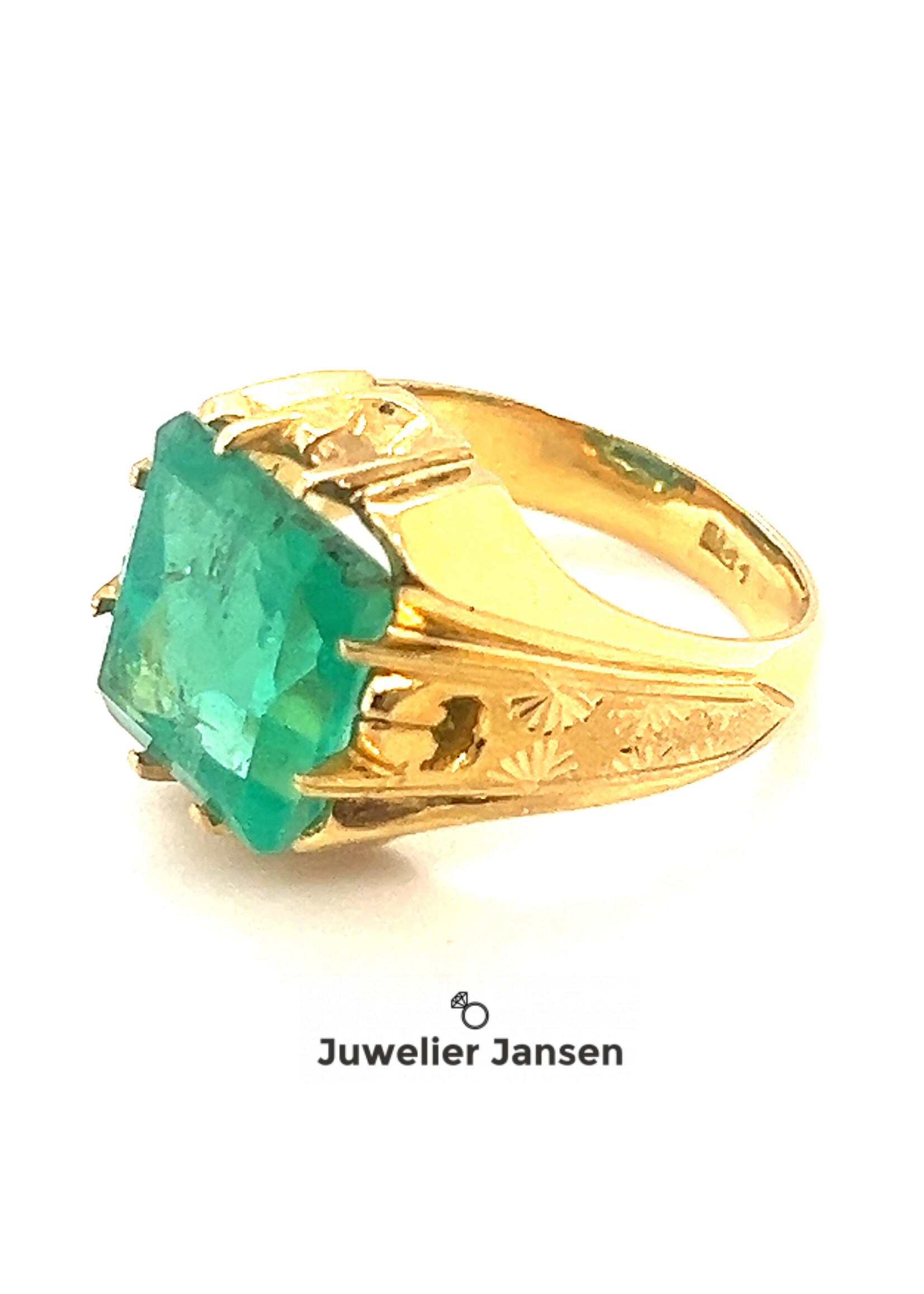 Vintage & Occasion Geelgouden 22k  zegelring met smaragd