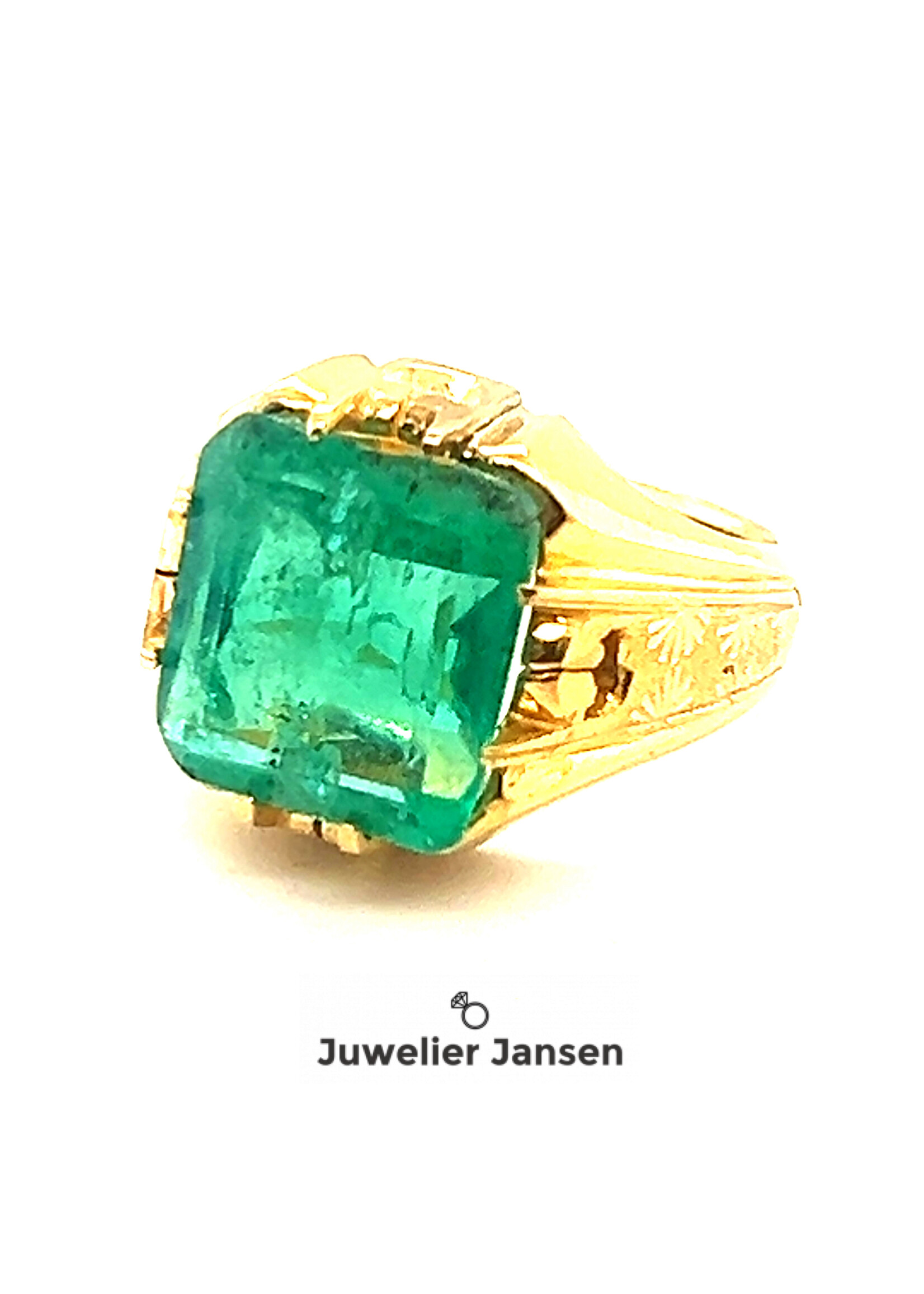Vintage & Occasion Geelgouden 22k  zegelring met smaragd