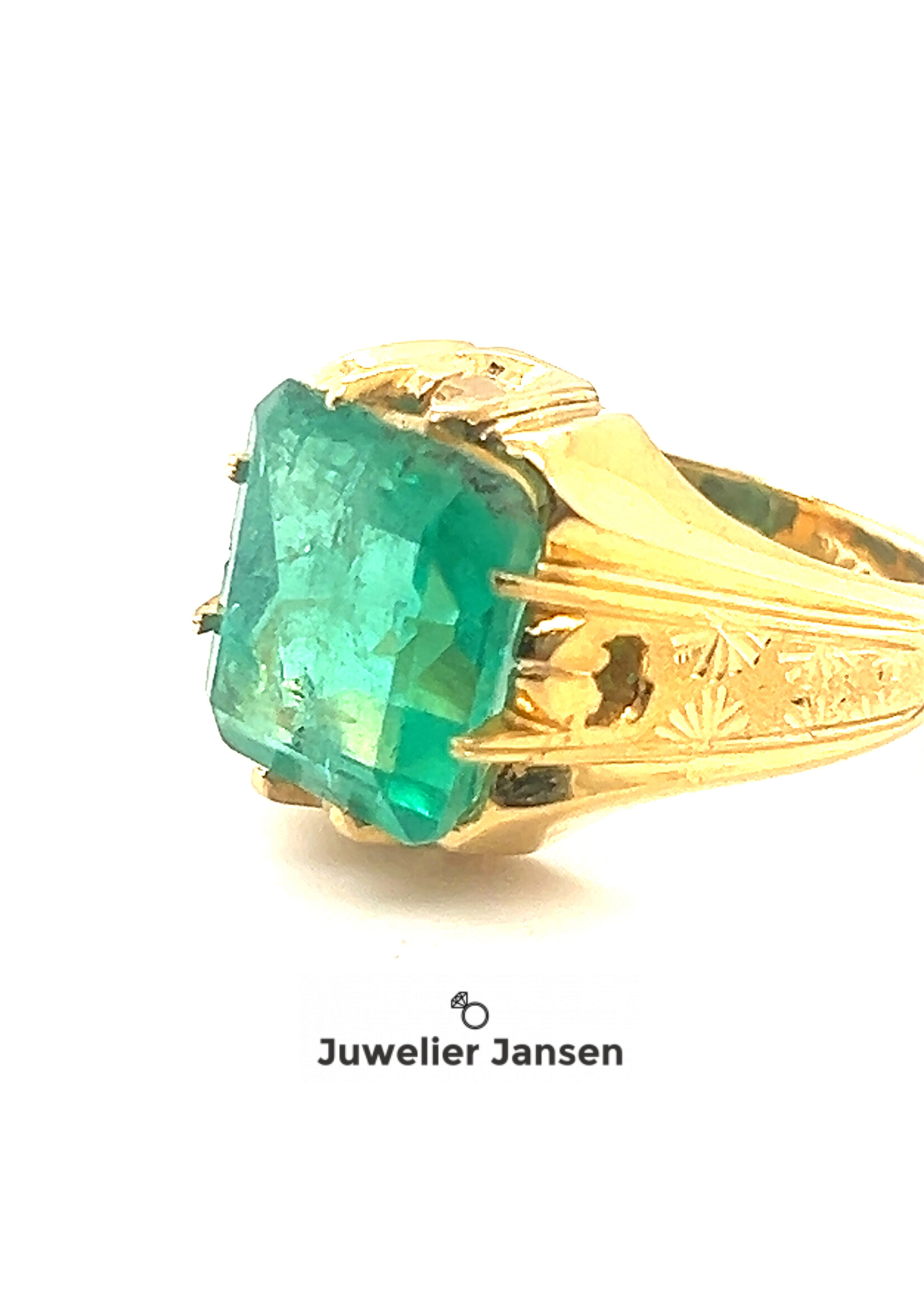 Vintage & Occasion Geelgouden 22k  zegelring met smaragd