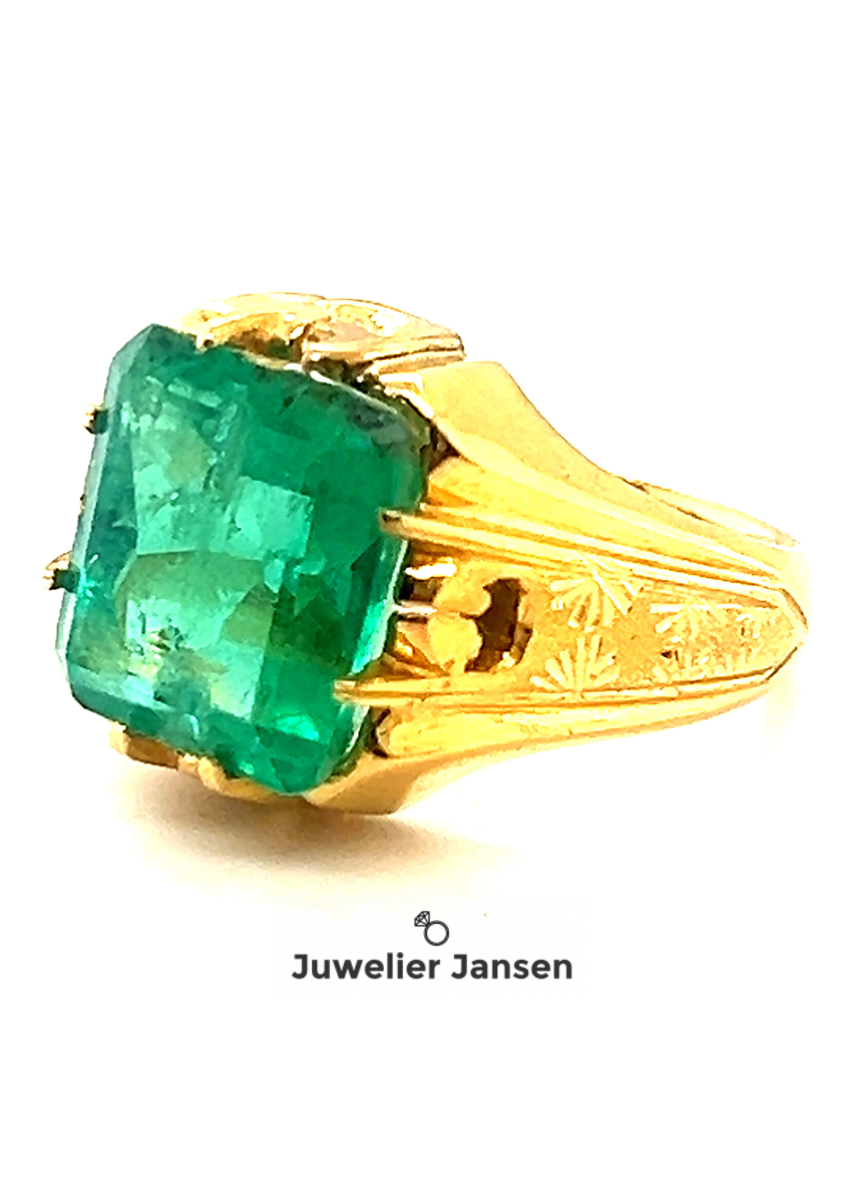 Vintage & Occasion Geelgouden 22k  zegelring met smaragd