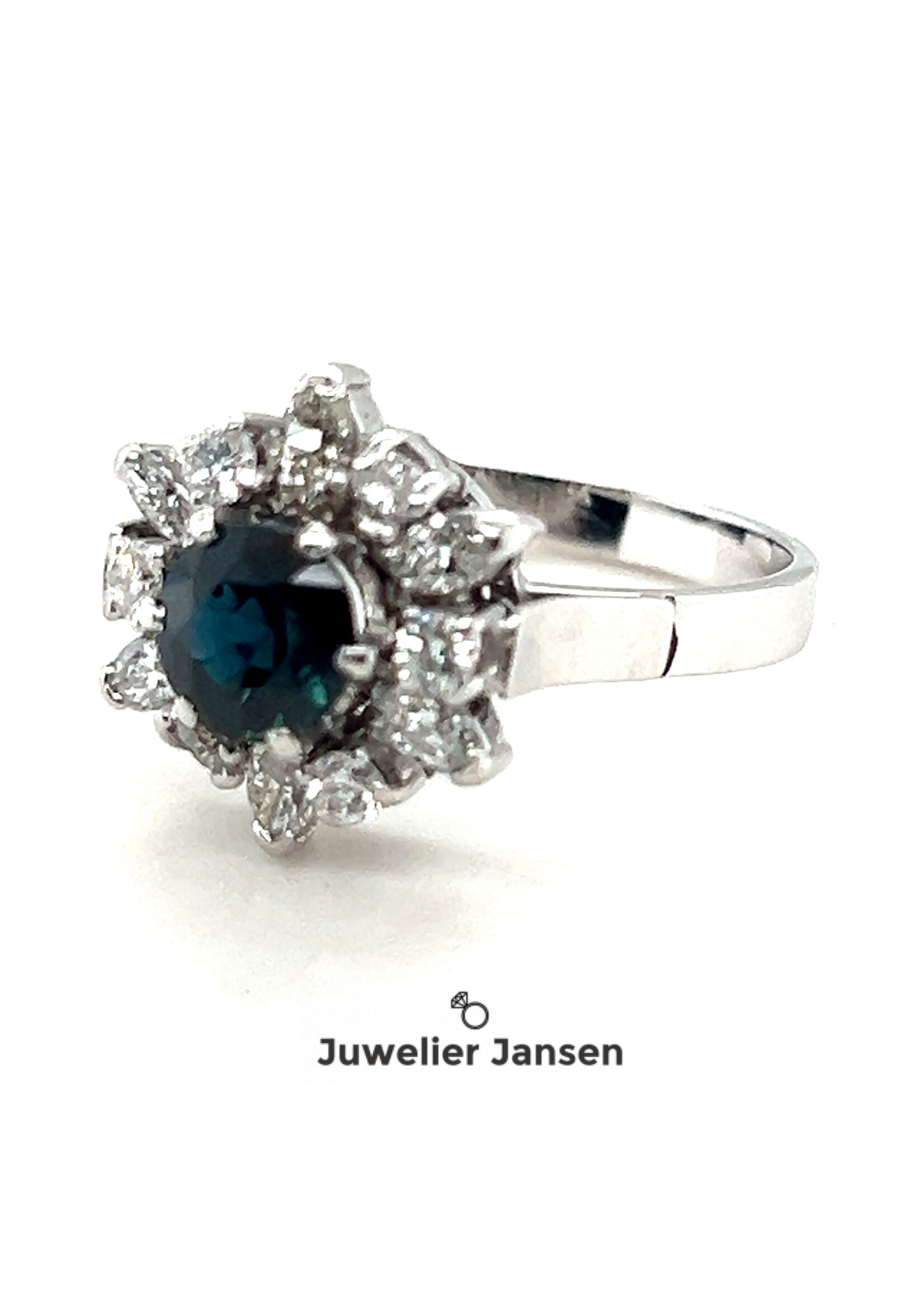 Vintage & Occasion Witgouden ring met briljant en saffier