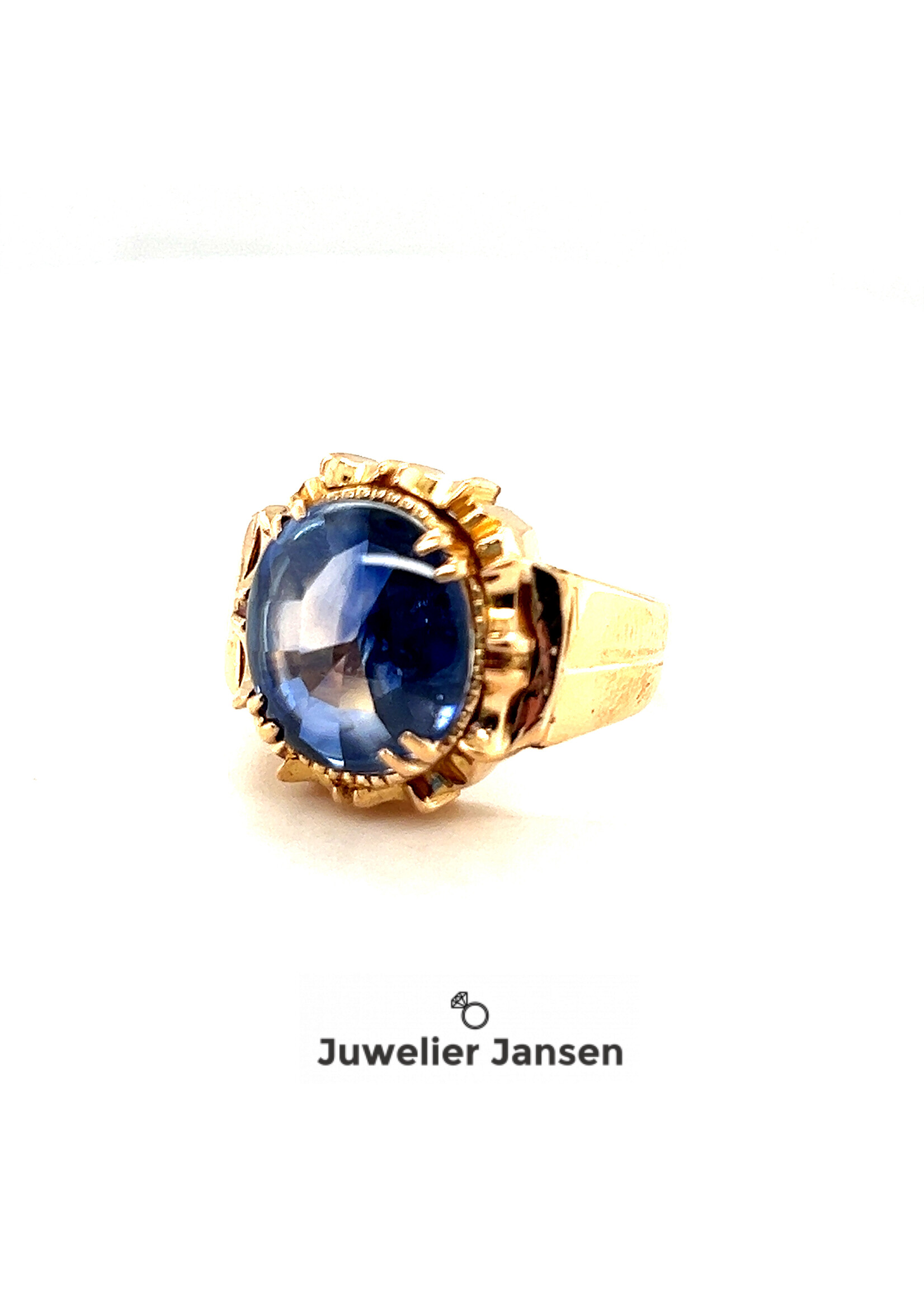 Vintage & Occasion Geelgouden zegel ring met Ceylon saffier 22k goud