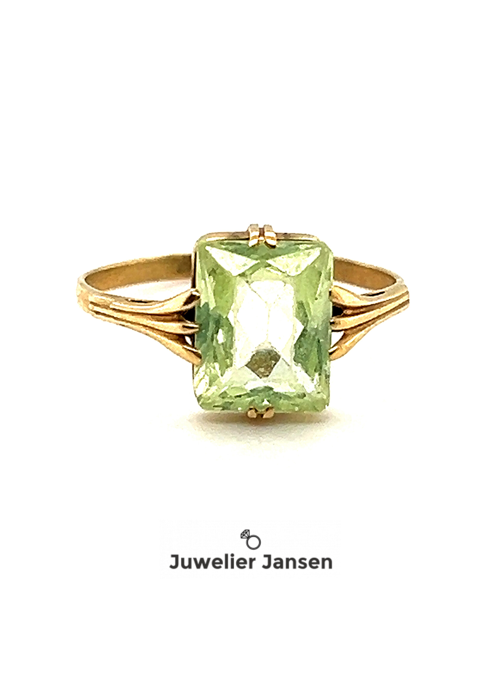 Vintage geelgouden ring met groene steen