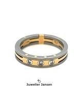 Occasion titanium ring met goud met briljant maat 17