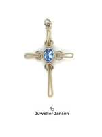 Vintage & Occasion Geelgouden 14 k hanger kruis met topaas