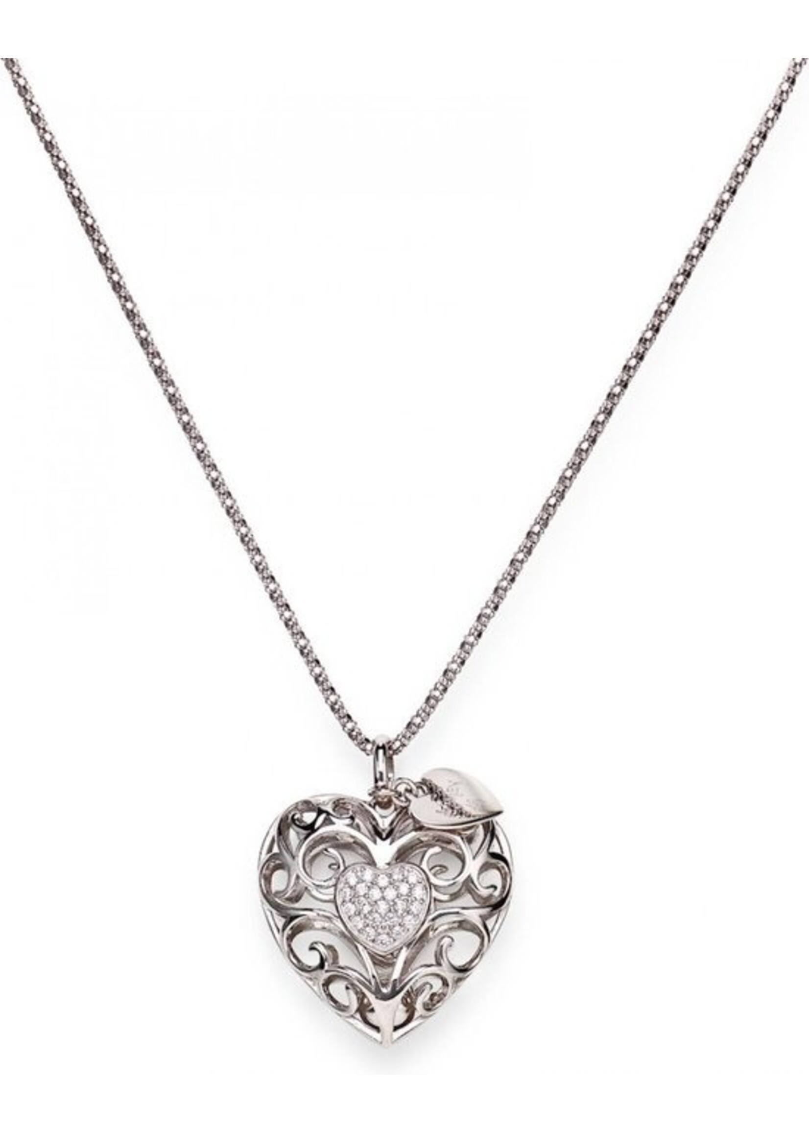 Amen Amen zilveren ketting met opengewerkte hart hanger zirkonia