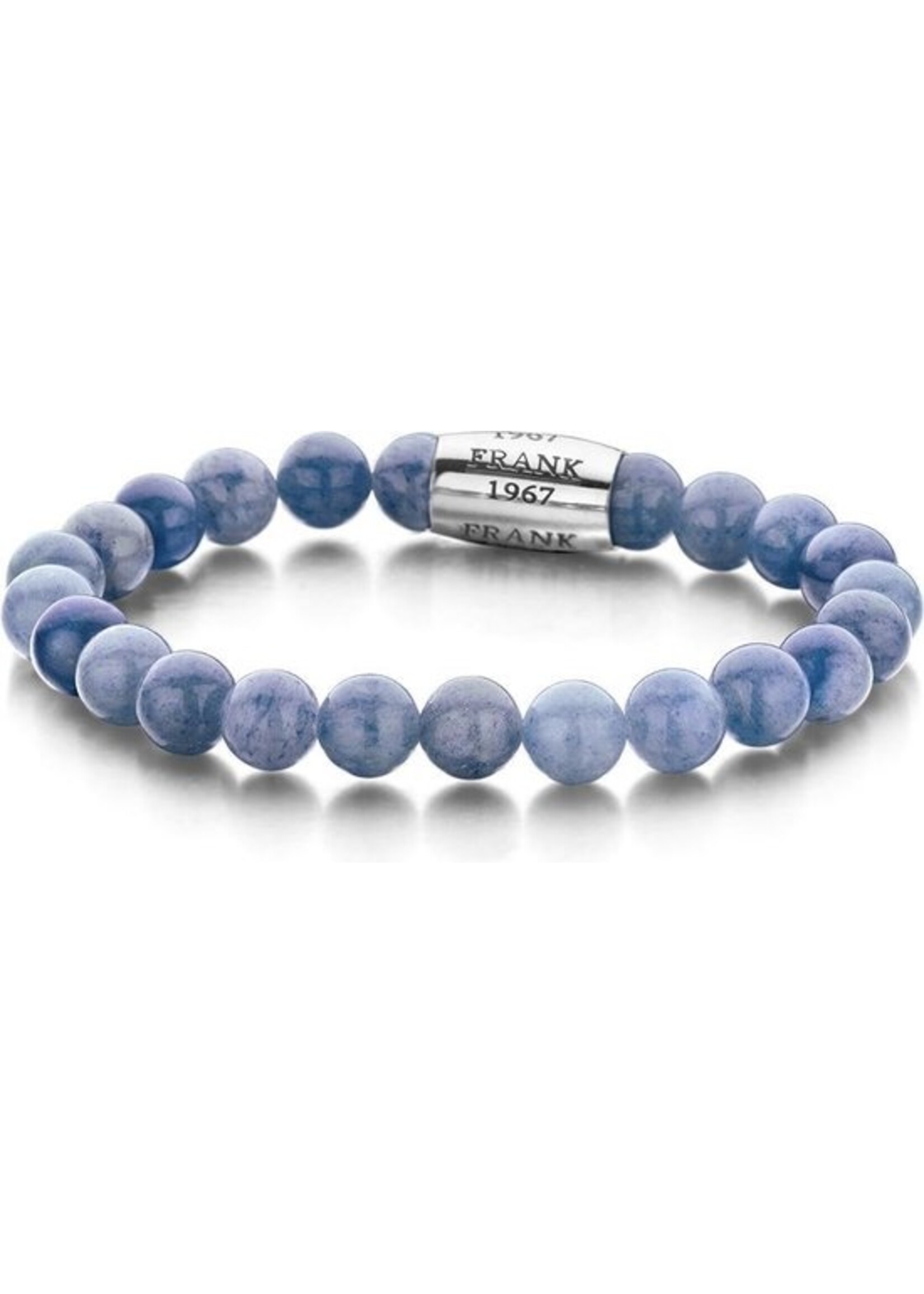 frank Frank 1967 - 7FB-0054 - Rekbare Natuurstenen Armband - Aventurijn Steen met Stalen element - 8 mm/ 20 cm - Zilverkleurig/ Blauw