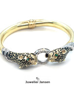 Vintage & Occasion Geelgouden armband bangle  panters met briljant en smaragd