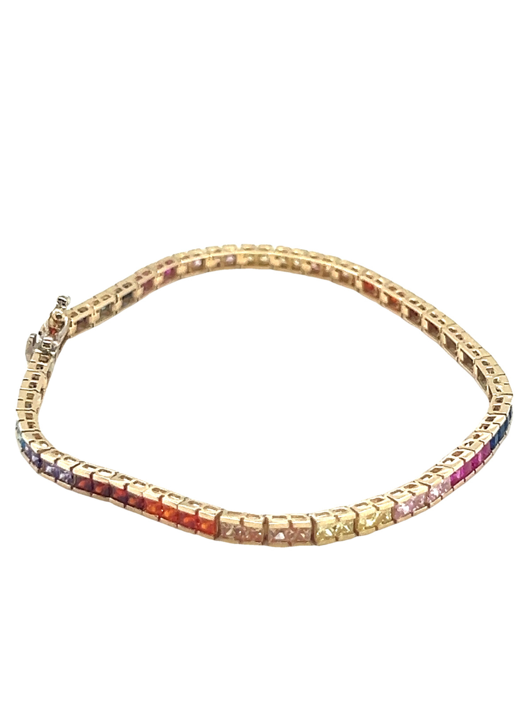 Cataleya jewels Geelgouden tennisarmband multicolor vierkanten steentjes prinses 14k goud