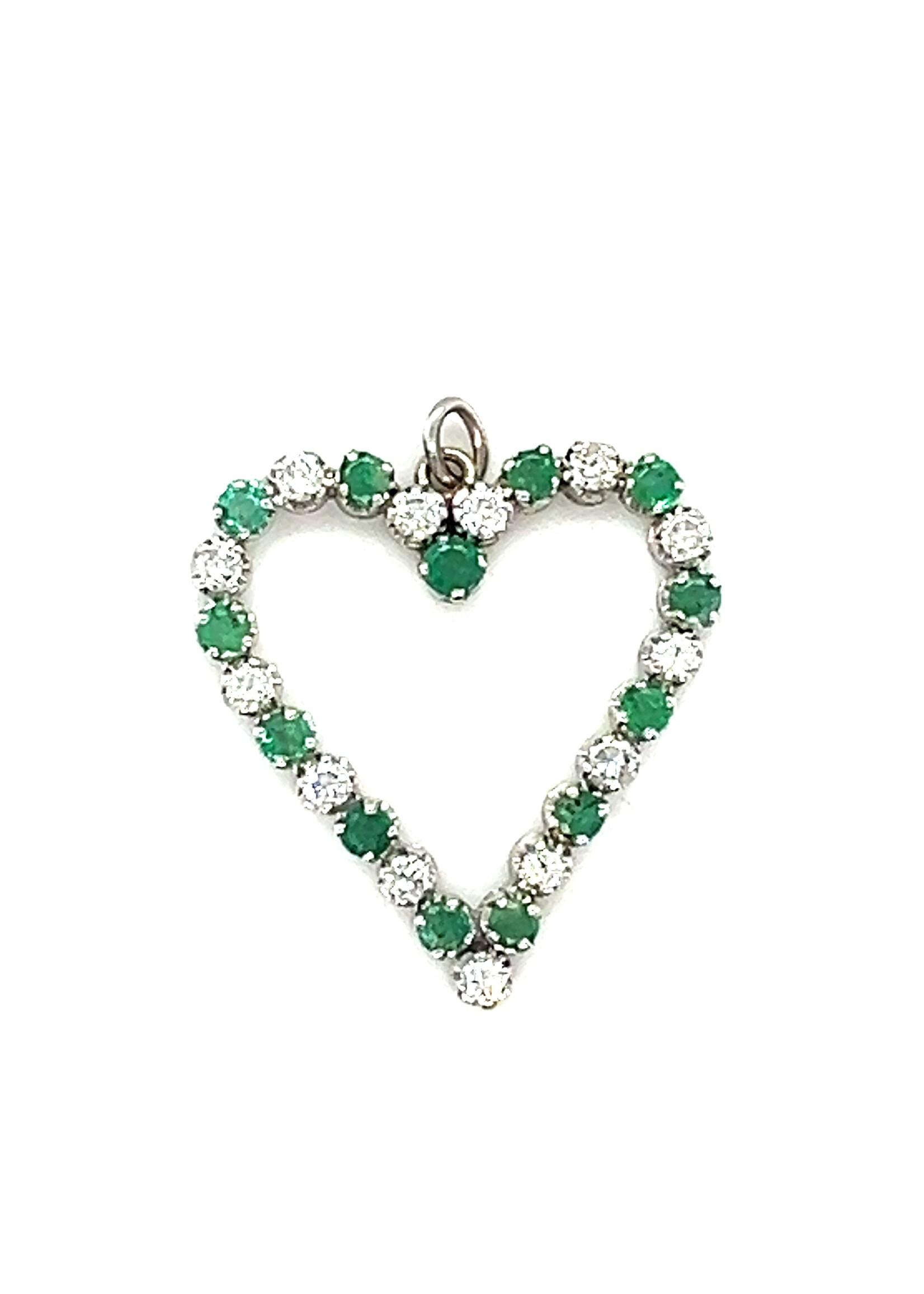 Vintage & Occasion Occasion witgouden hart diamant & smaragd 0.104ct SI-F