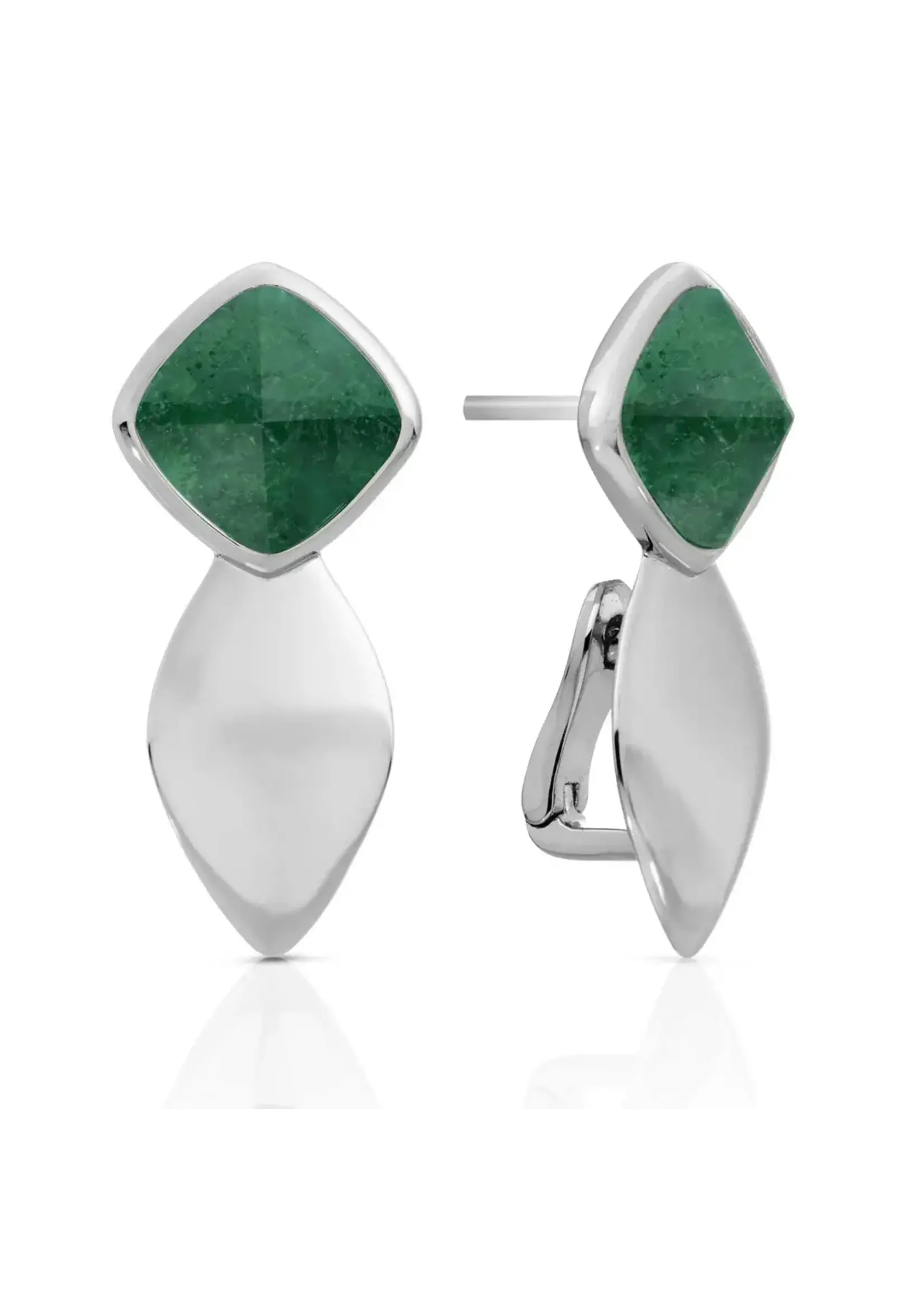 Sparkling Jewels EAS05-G16 Sparkling Jewels Edge Moss Agate Push Back Earrings