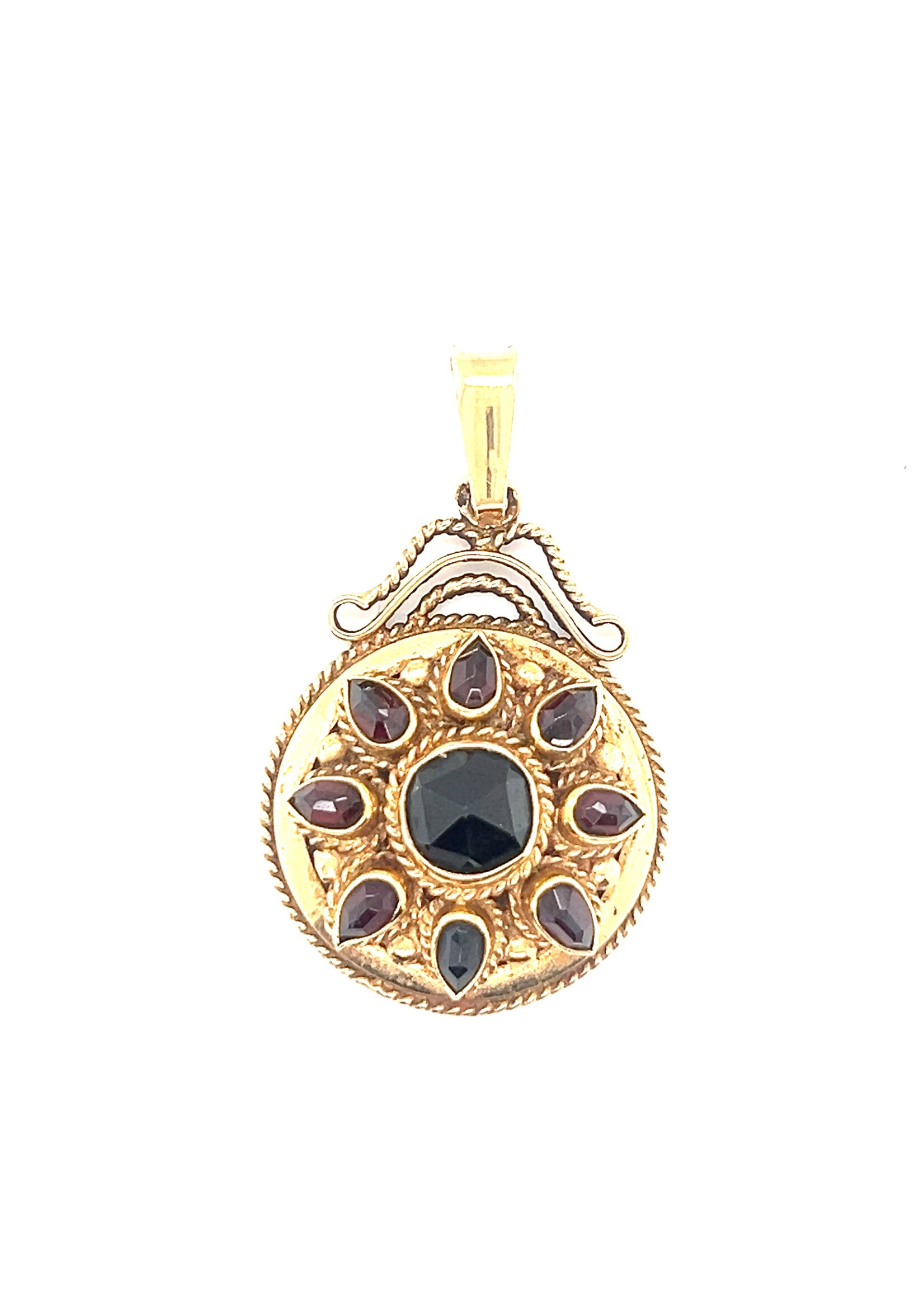 Vintage & Occasion Vintage geelgouden hanger met gefacetteerde granaat