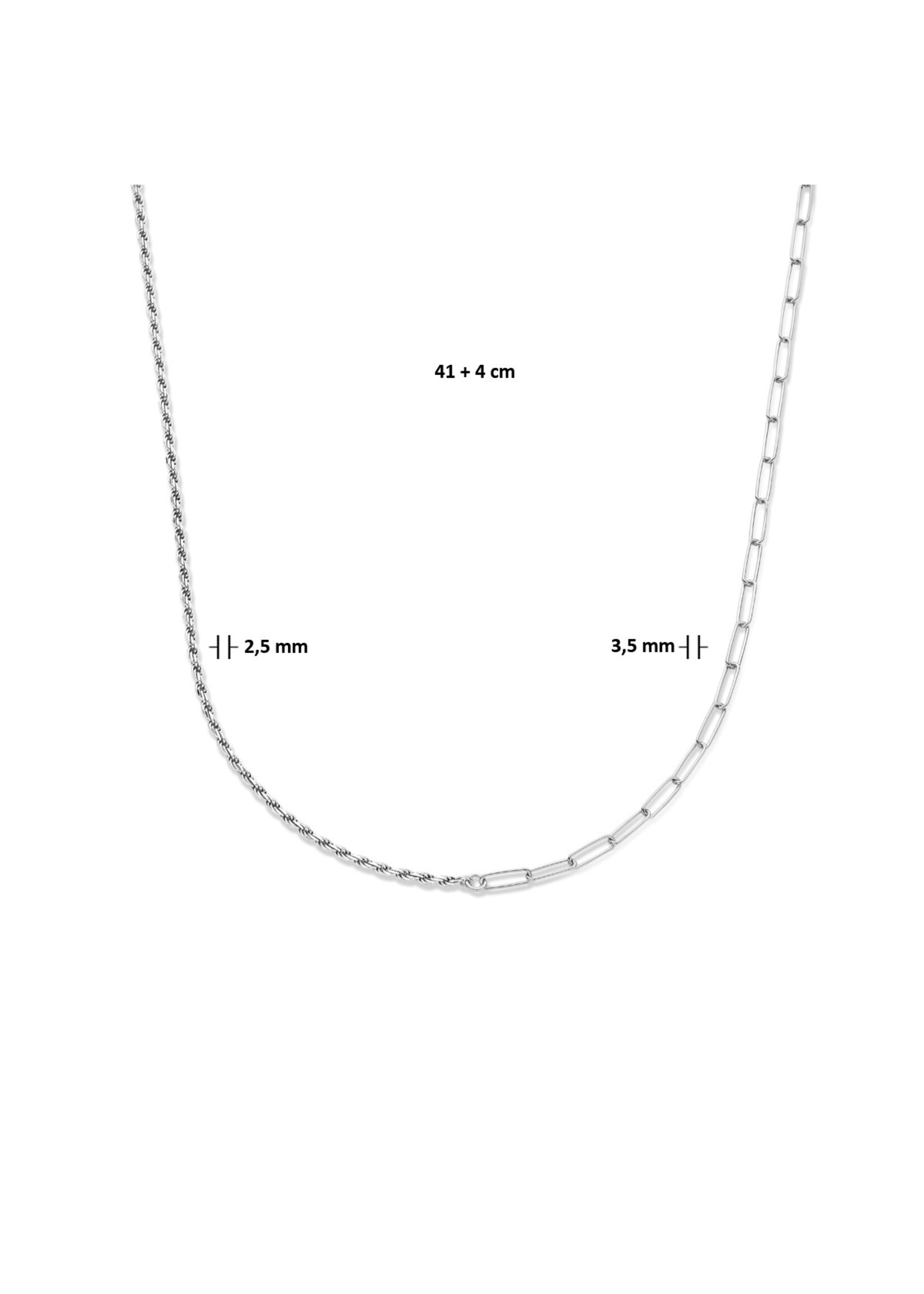 Vintage & Occasion Combi-collier koord en paperclip 3,5 mm 41 + 4 cm zilver gerhodineerd
