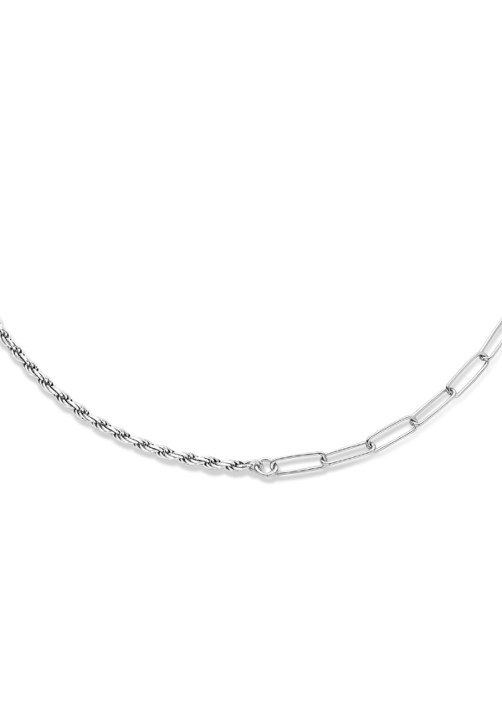 Vintage & Occasion Combi-collier koord en paperclip 3,5 mm 41 + 4 cm zilver gerhodineerd