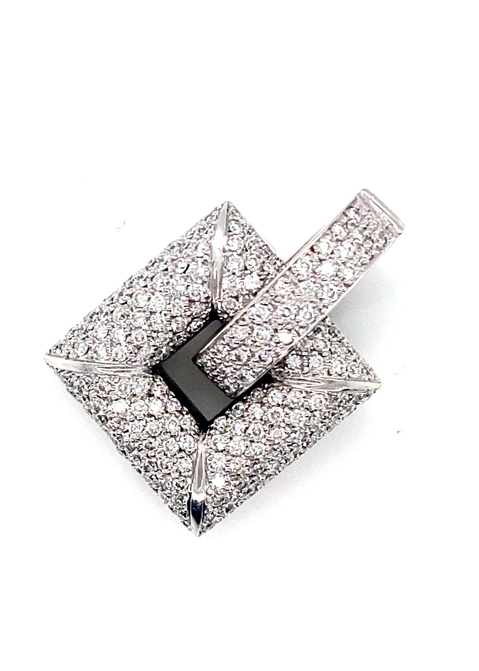 Vintage & Occasion Witgouden moderne hanger met briljant en clipsluiting