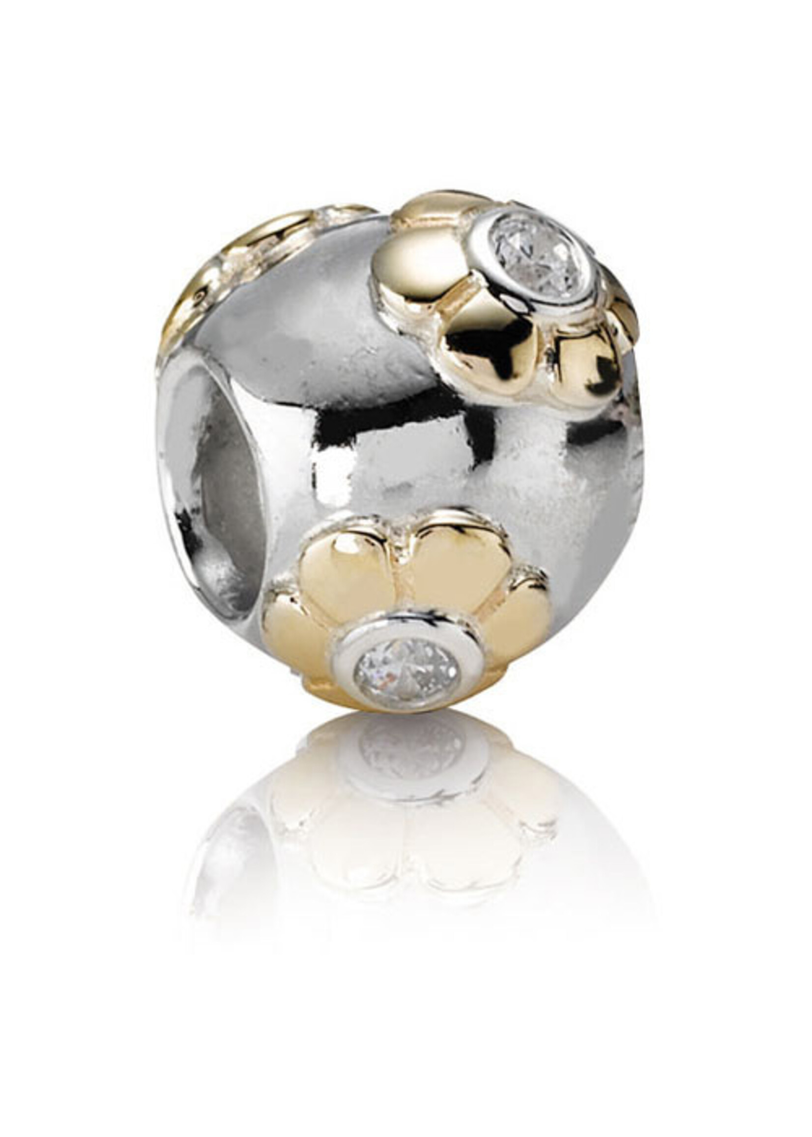 Vintage & Occasion Retired Sterling Silver and 14K Gold Raised Flower Bead with Clear Zirconia - 790207CZ