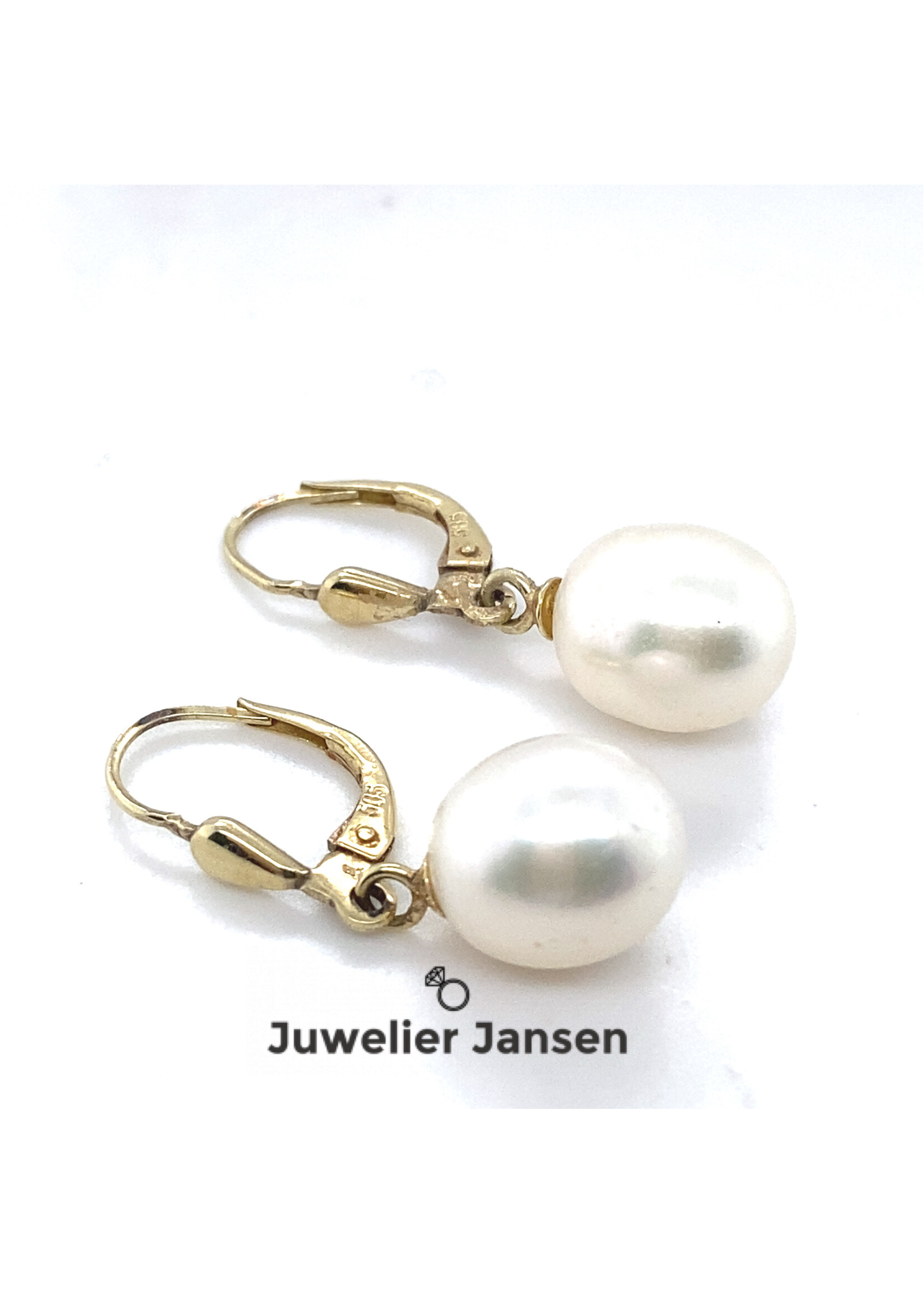 Vintage & Occasion Geelgouden 14 k  oorhangers met ovale parels