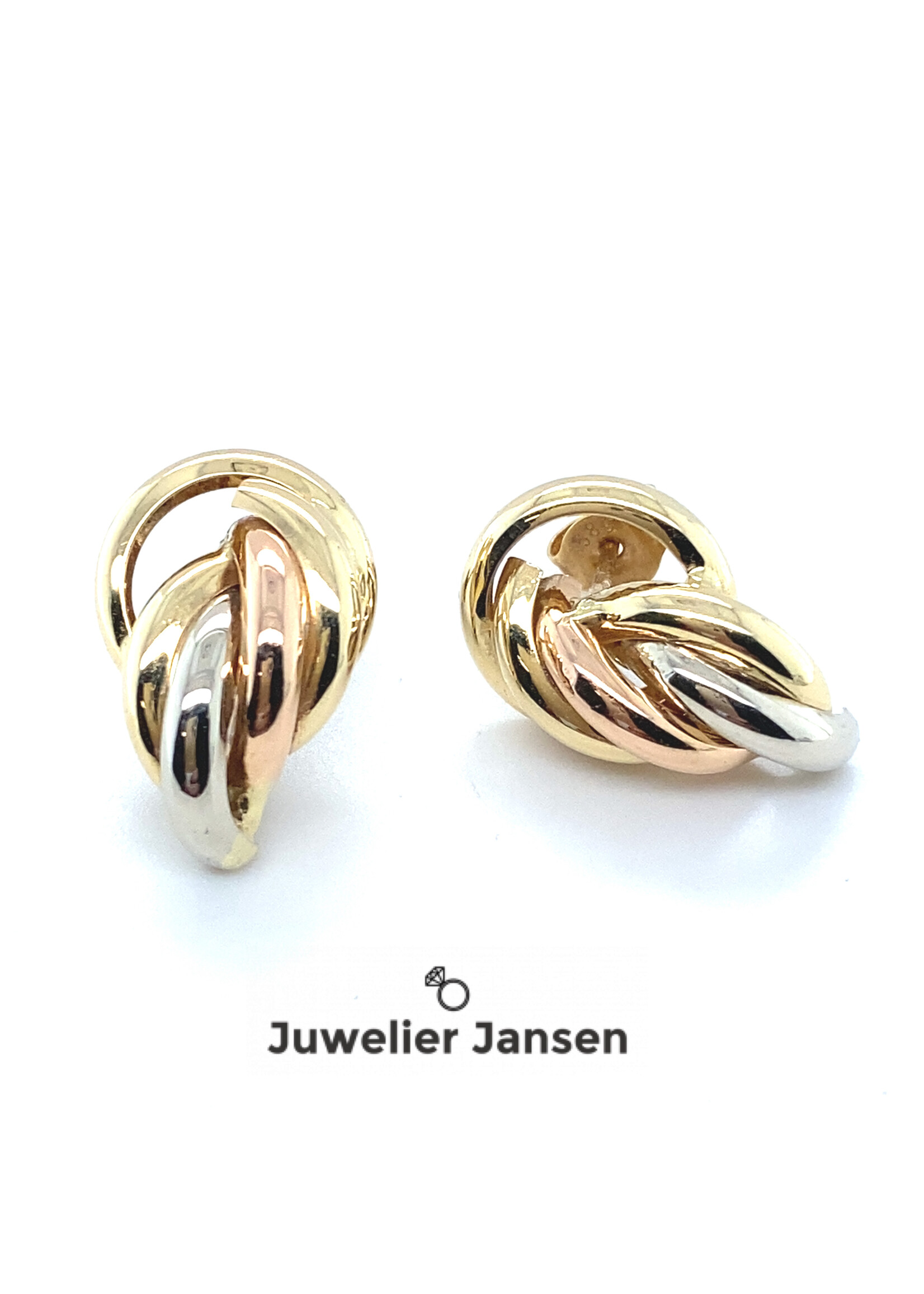 Vintage & Occasion Tricolor gouden oorbellen 14k knoop vormig