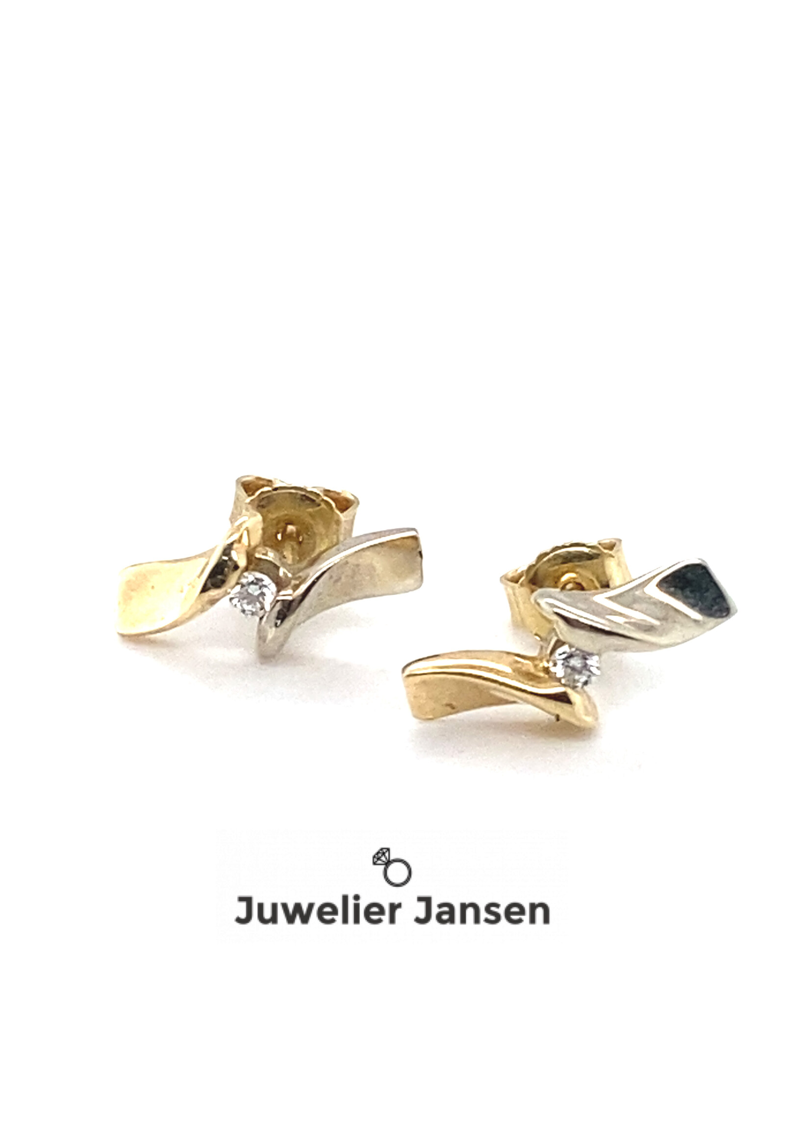 Vintage & Occasion Bicolor oorknoppen met briljant totaal 0.08 ct G/VS
