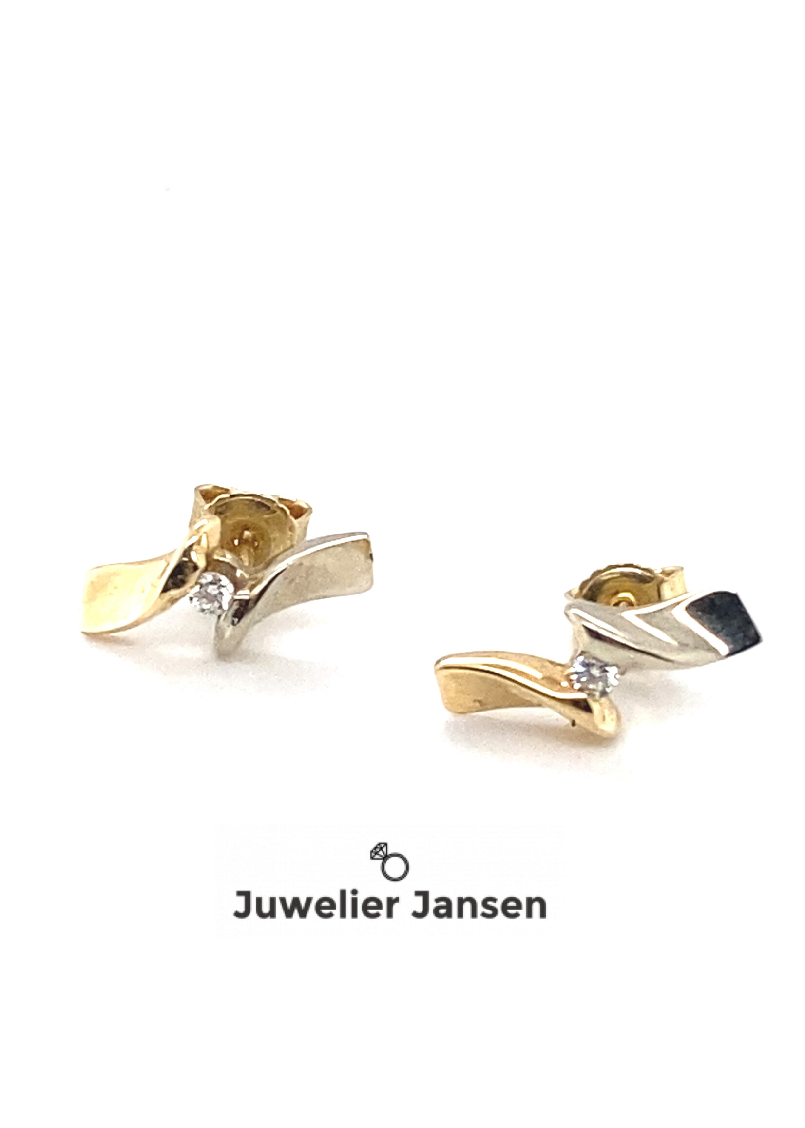 Vintage & Occasion Bicolor oorknoppen met briljant totaal 0.08 ct G/VS