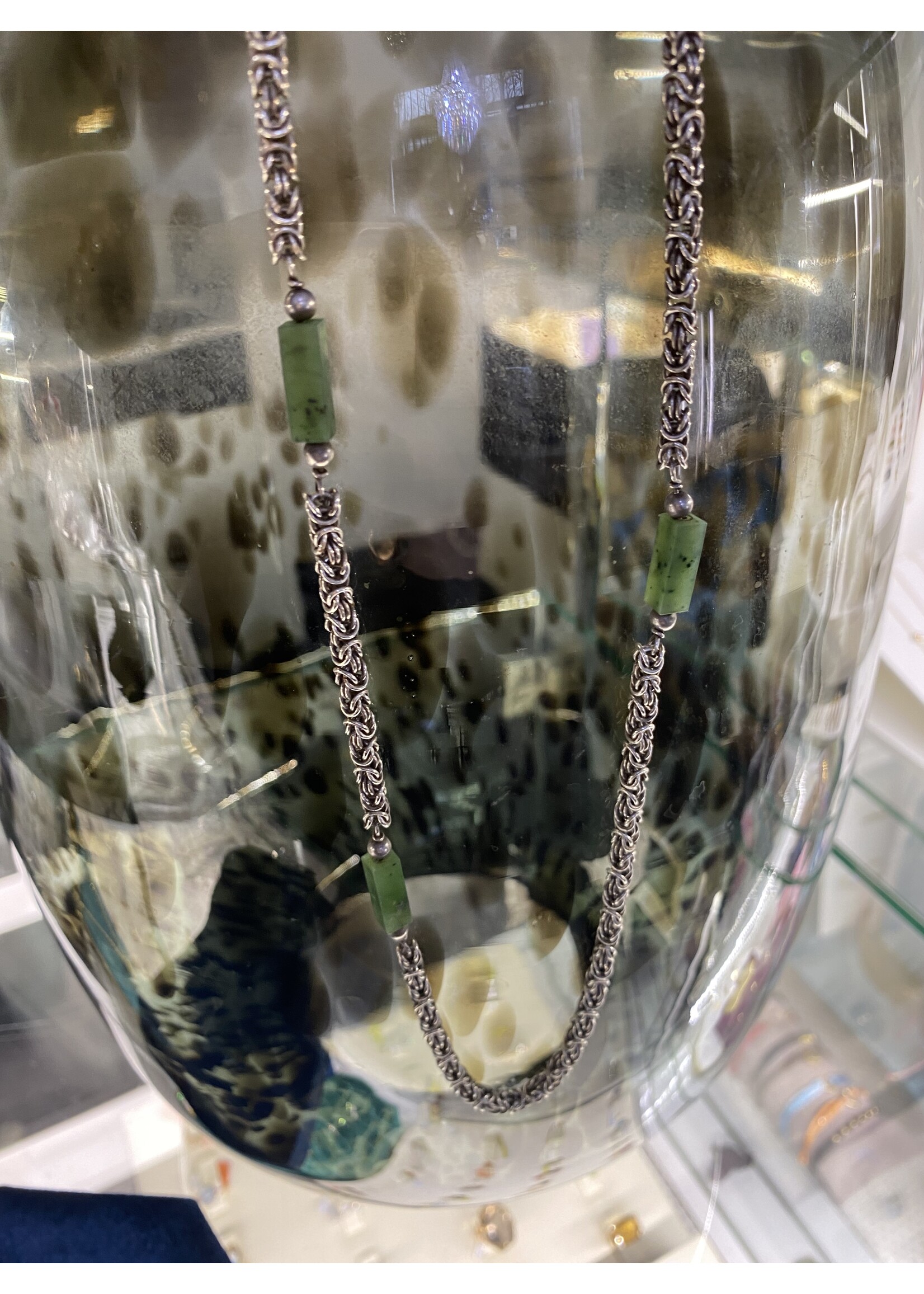 Vintage & Occasion Zilveren konings ketting rond met jade