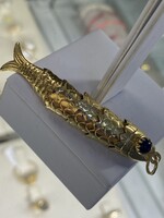 Vintage & Occasion Geelgouden 18k beweegbare  hanger vis onyx oogjes