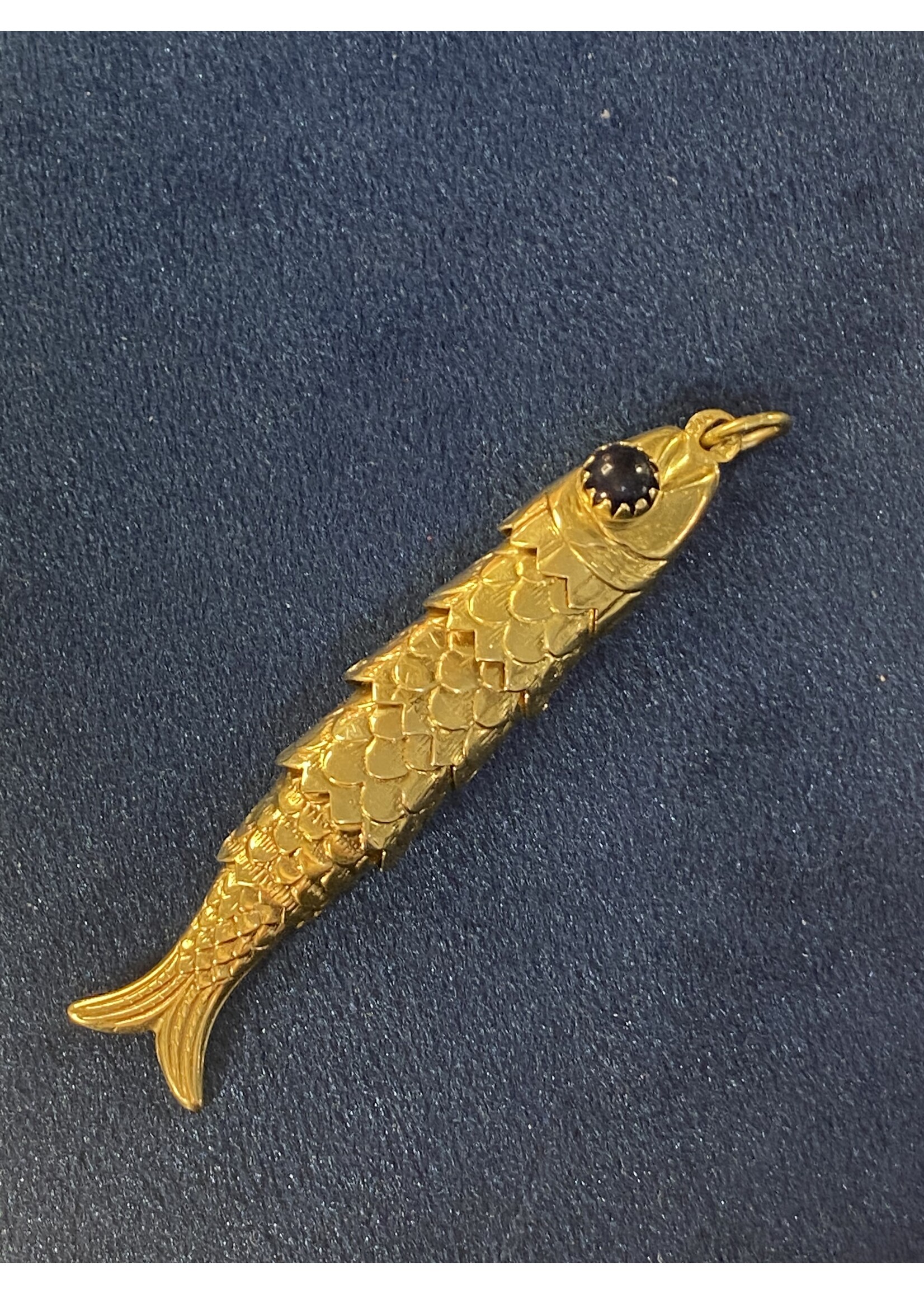 Vintage & Occasion Geelgouden 18k beweegbare  hanger vis onyx oogjes
