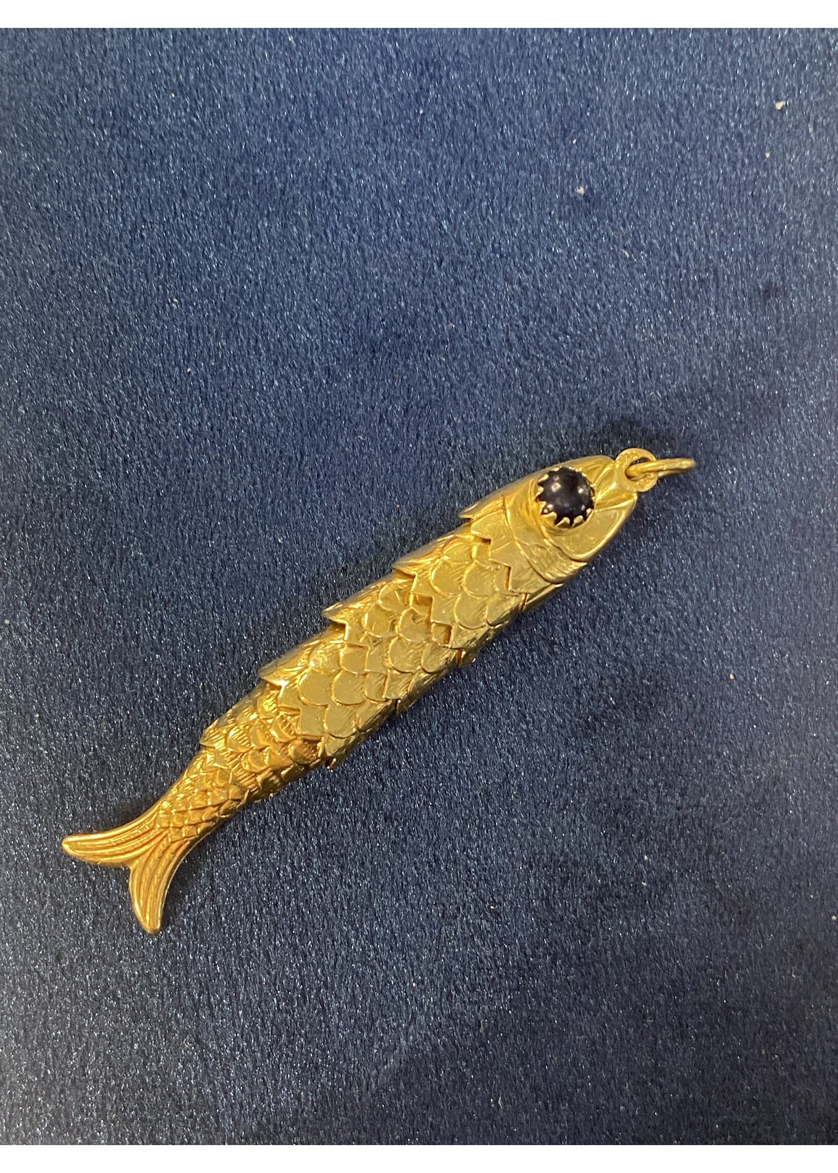 Vintage & Occasion Geelgouden 18k beweegbare  hanger vis onyx oogjes