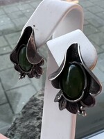 Vintage & Occasion Zilveren oorhangers bloem met jade