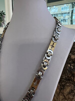 Cataleya jewels Stalen collier platte Konings ketting met kruizen - lengte 60 cm