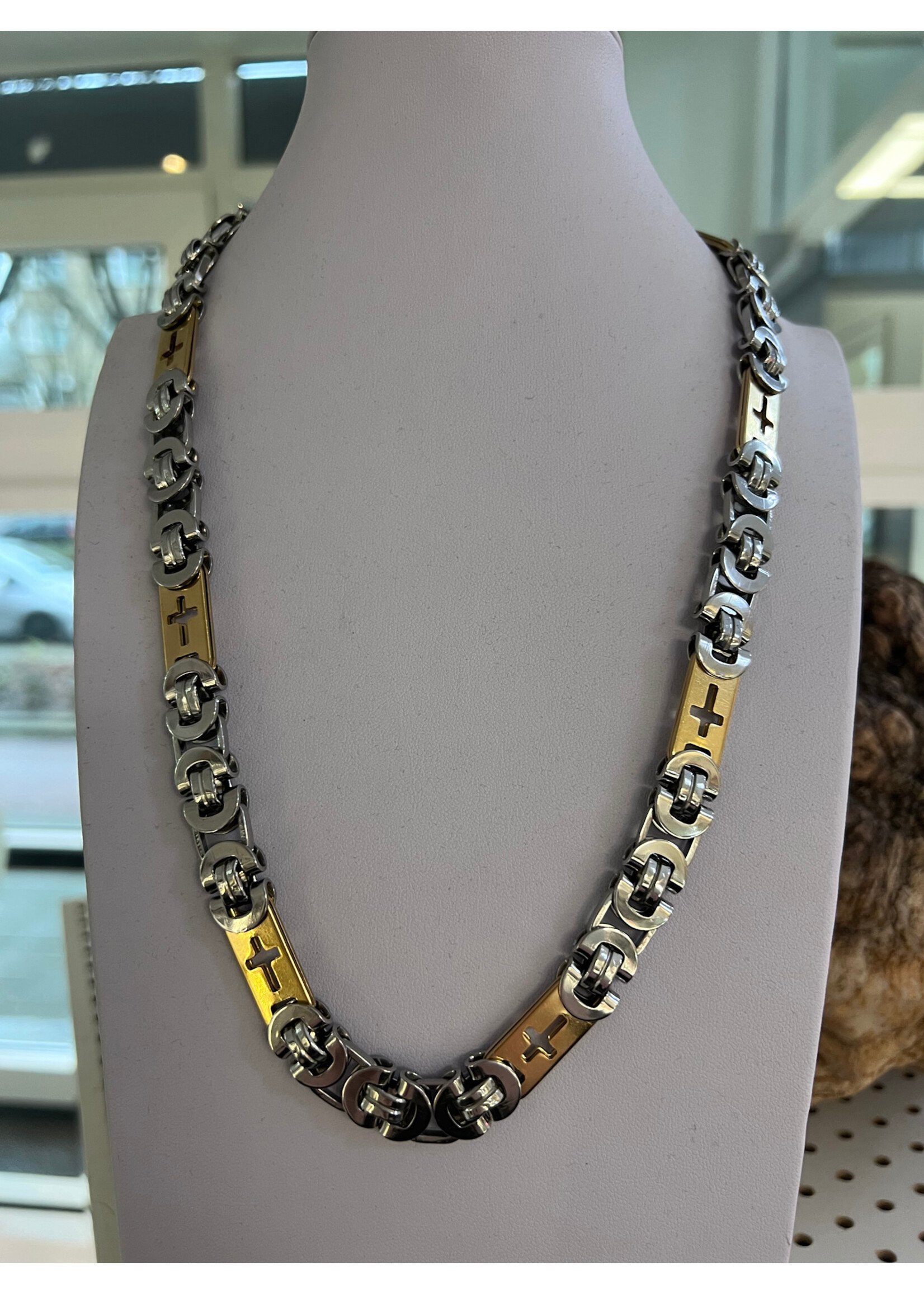 Cataleya jewels Stalen collier platte Konings ketting met kruizen - lengte 60 cm