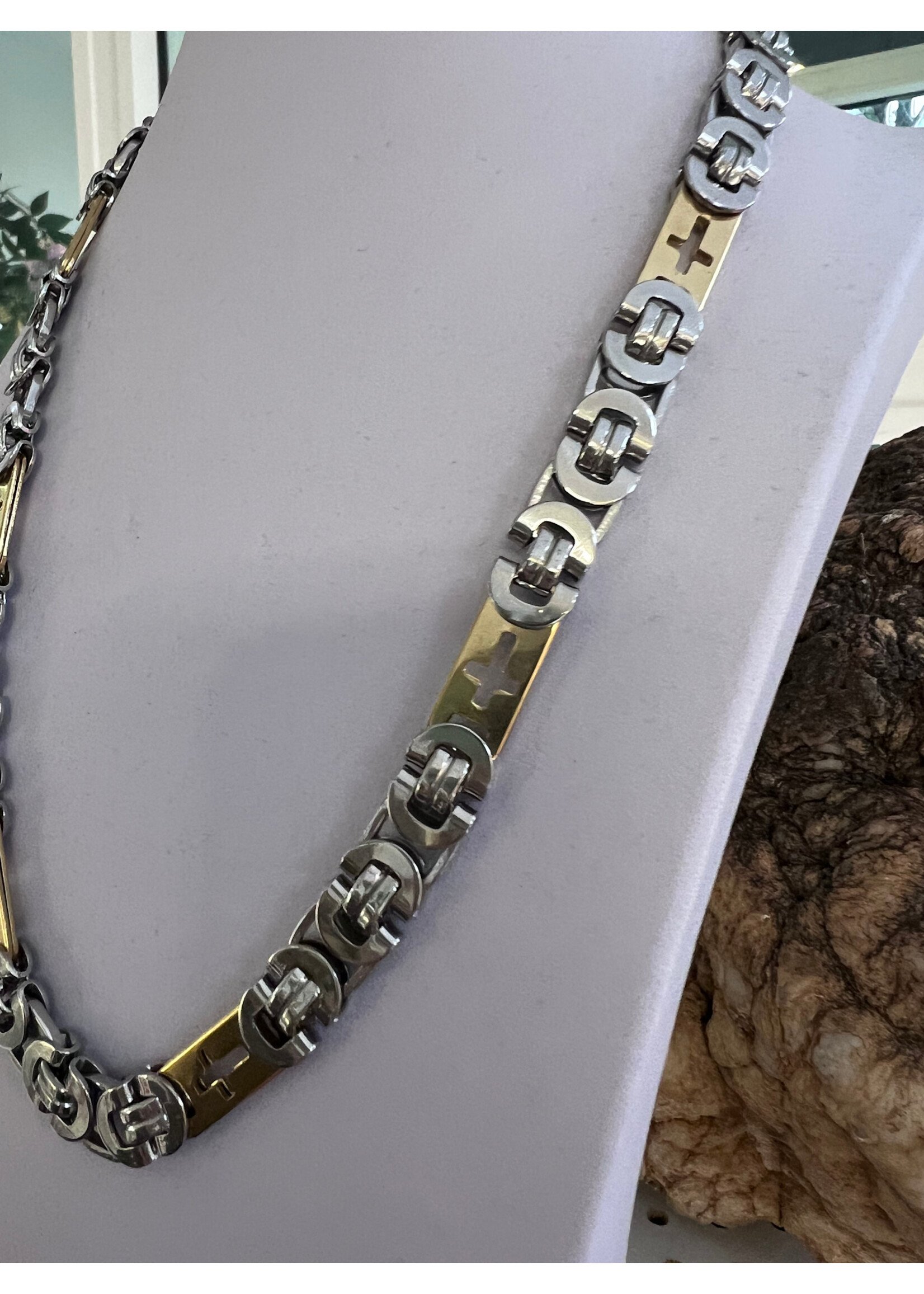 Cataleya jewels Stalen collier platte Konings ketting met kruizen - lengte 60 cm